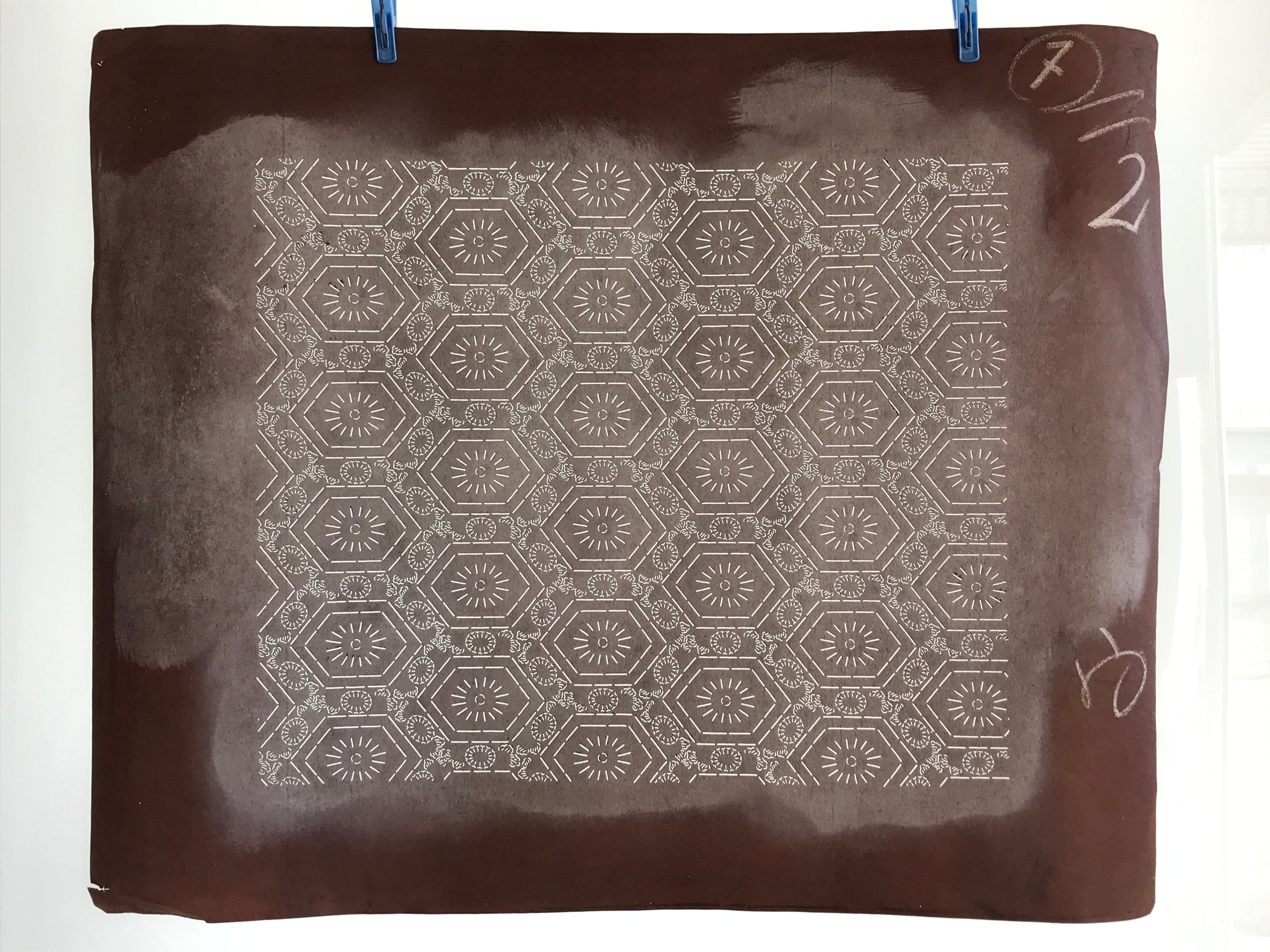 Antique Japanese Katagami Kimono Stencil Katazome Meiji Flower Design 4Y429