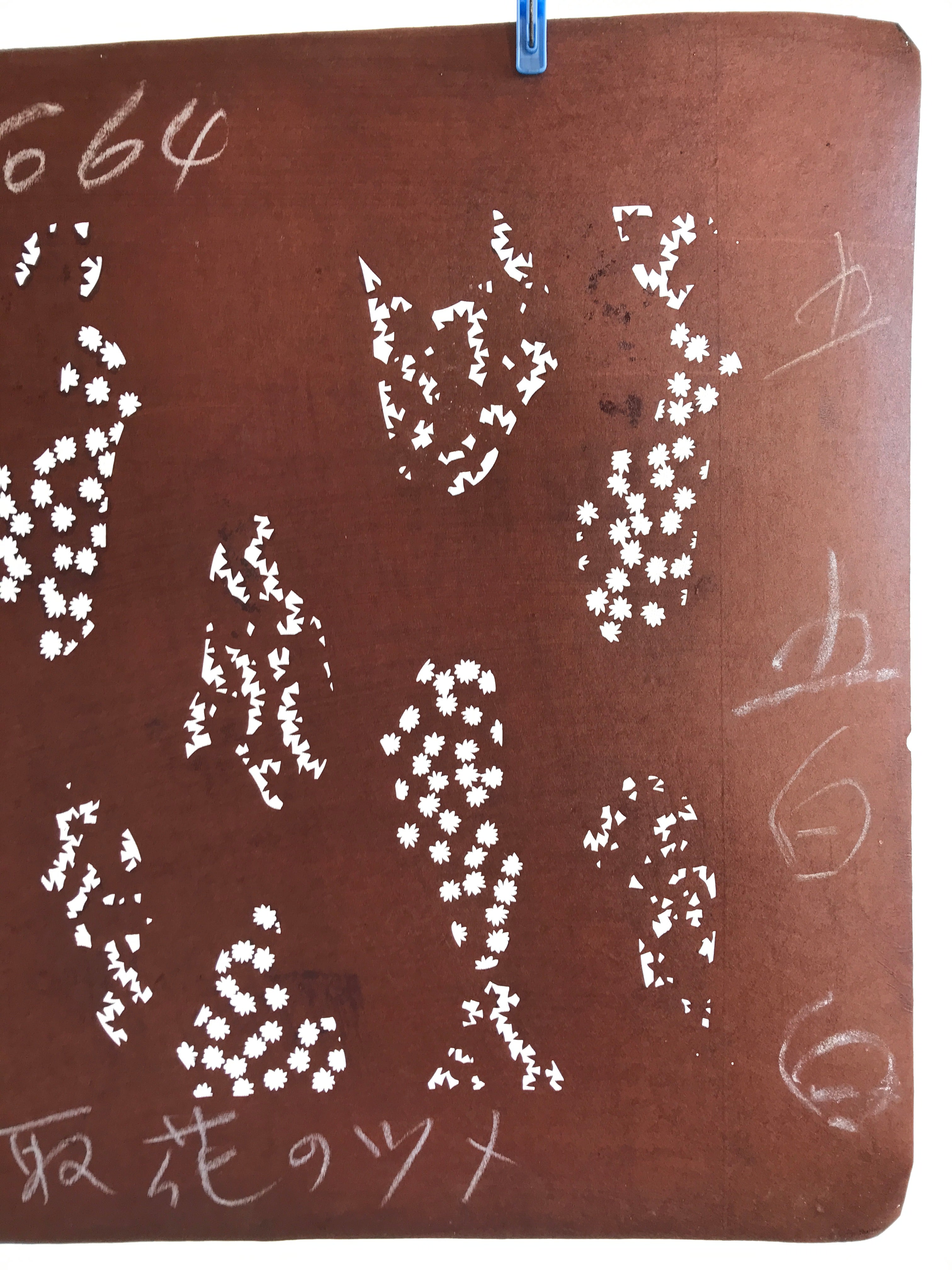 Antique Japanese Katagami Kimono Stencil Katazome Meiji Flower Design 4Y430