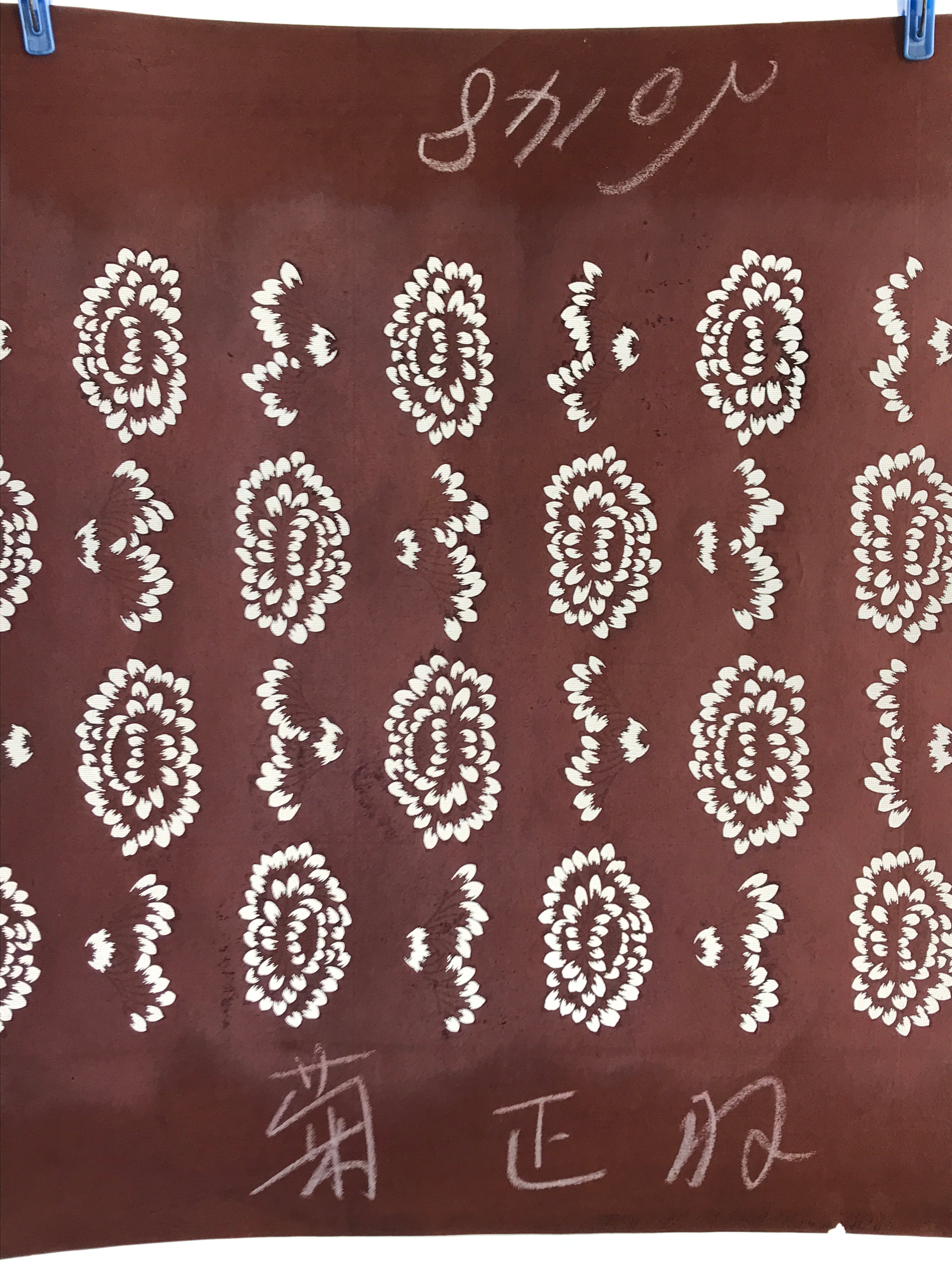 Antique Japanese Katagami Kimono Stencil Katazome Meiji Flower Design 4Y431