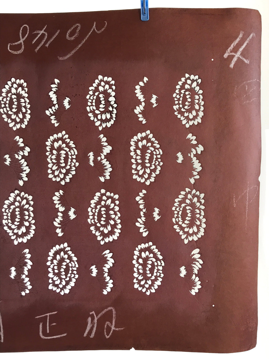 Antique Japanese Katagami Kimono Stencil Katazome Meiji Flower Design 4Y431