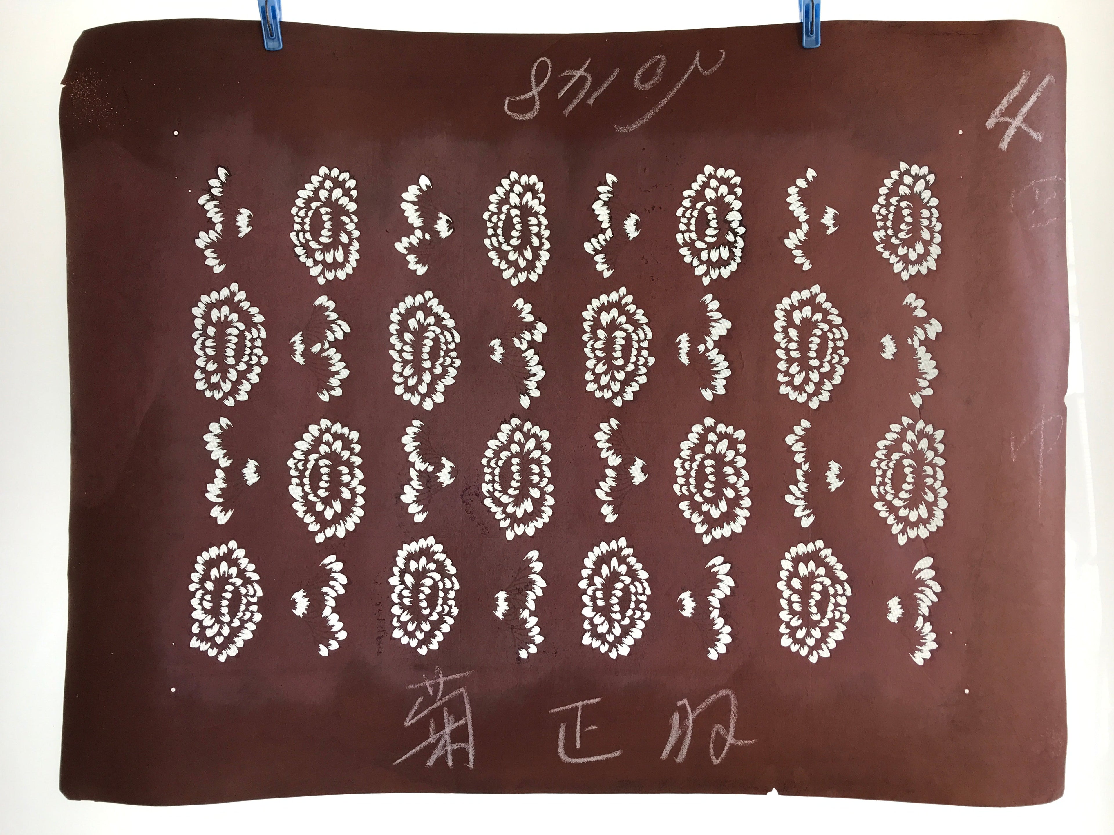 Antique Japanese Katagami Kimono Stencil Katazome Meiji Flower Design 4Y431
