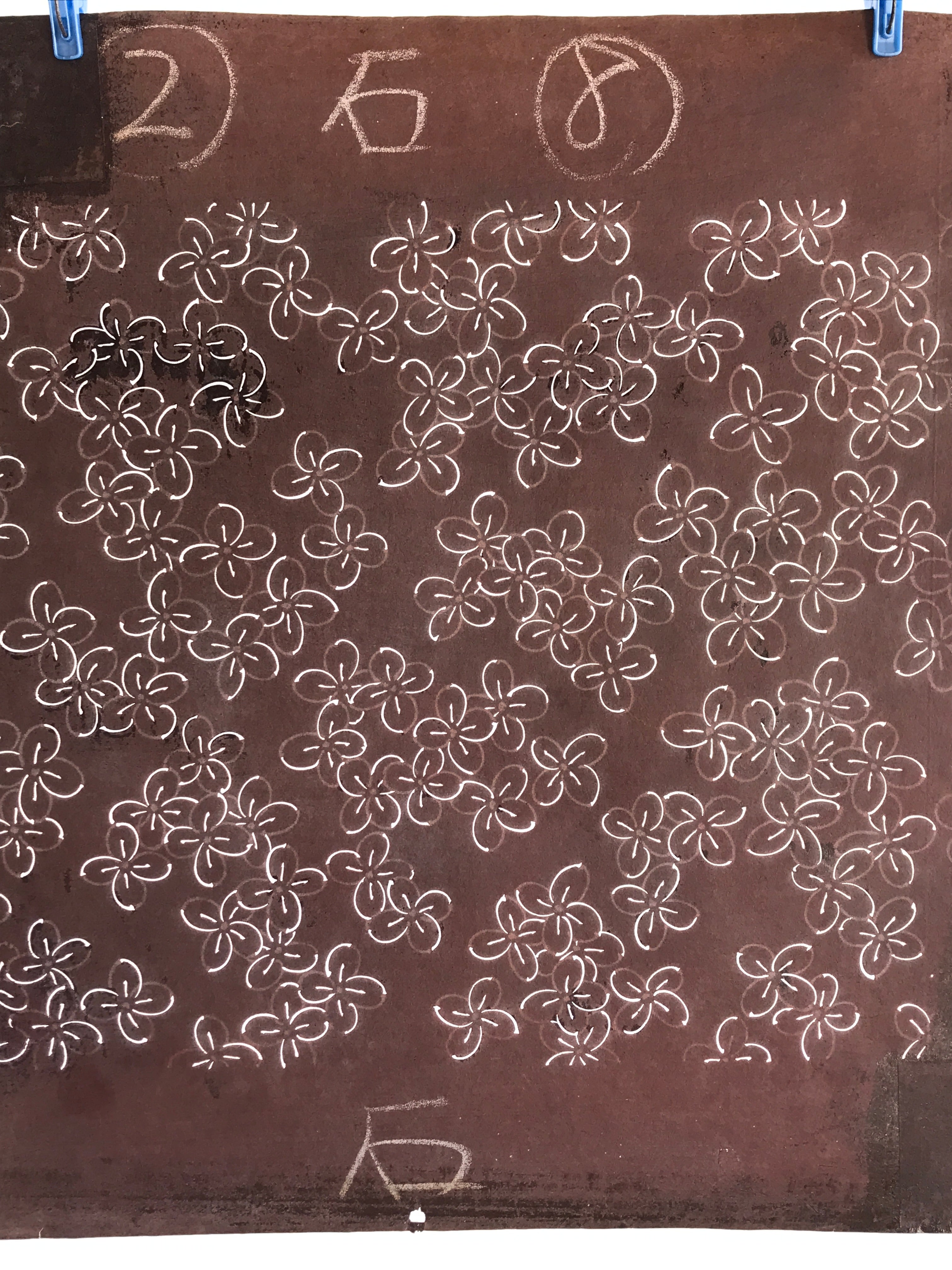 Antique Japanese Katagami Kimono Stencil Katazome Meiji Flower Design 4Y434