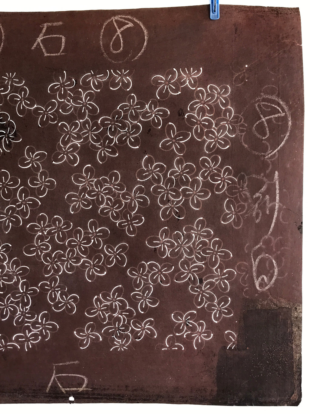 Antique Japanese Katagami Kimono Stencil Katazome Meiji Flower Design 4Y434