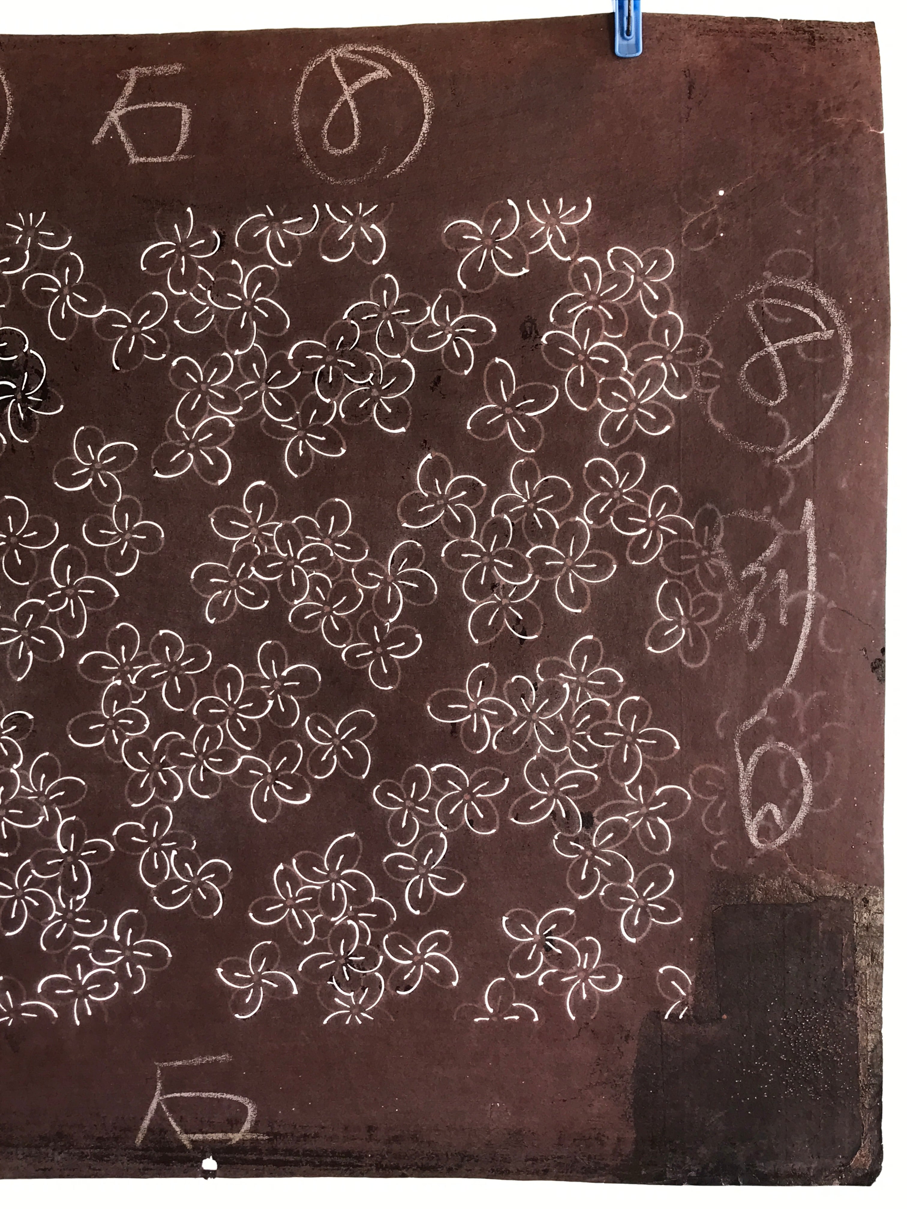 Antique Japanese Katagami Kimono Stencil Katazome Meiji Flower Design 4Y434