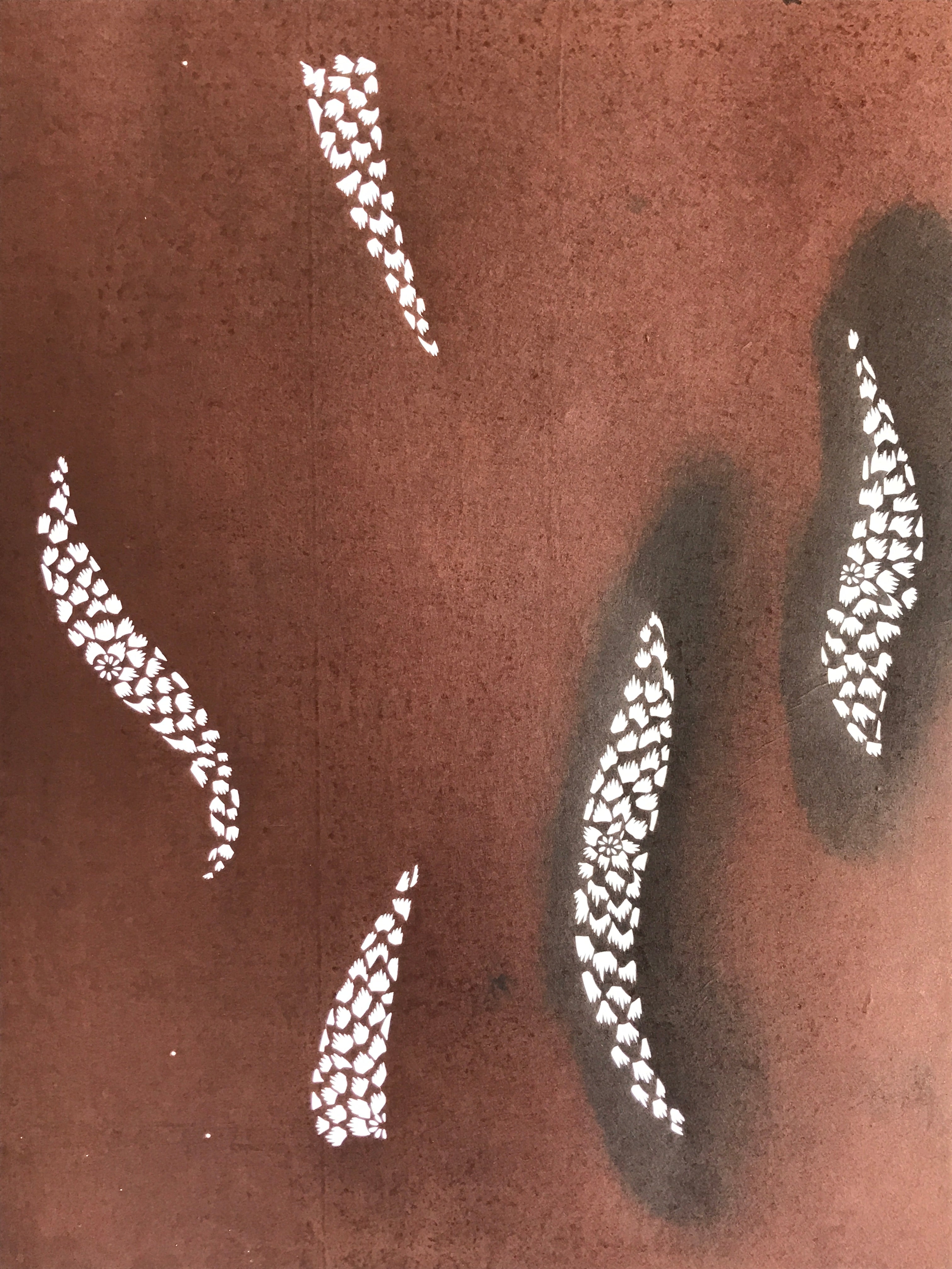 Antique Japanese Katagami Kimono Stencil Katazome Meiji Flower Design 4Y438