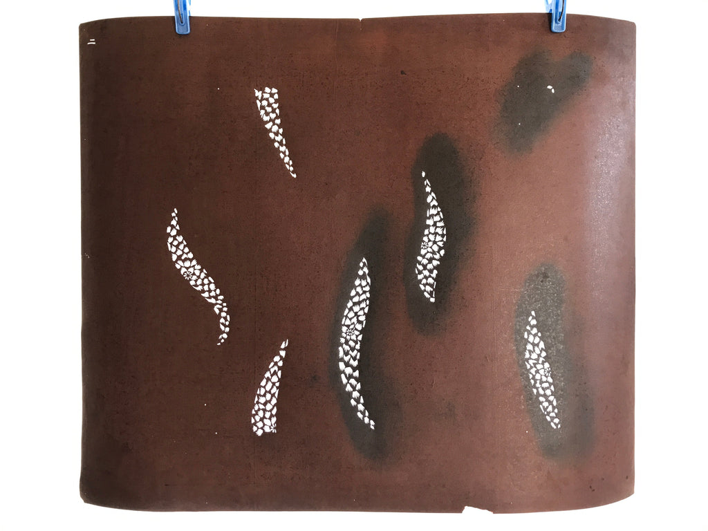 Antique Japanese Katagami Kimono Stencil Katazome Meiji Flower Design 4Y438
