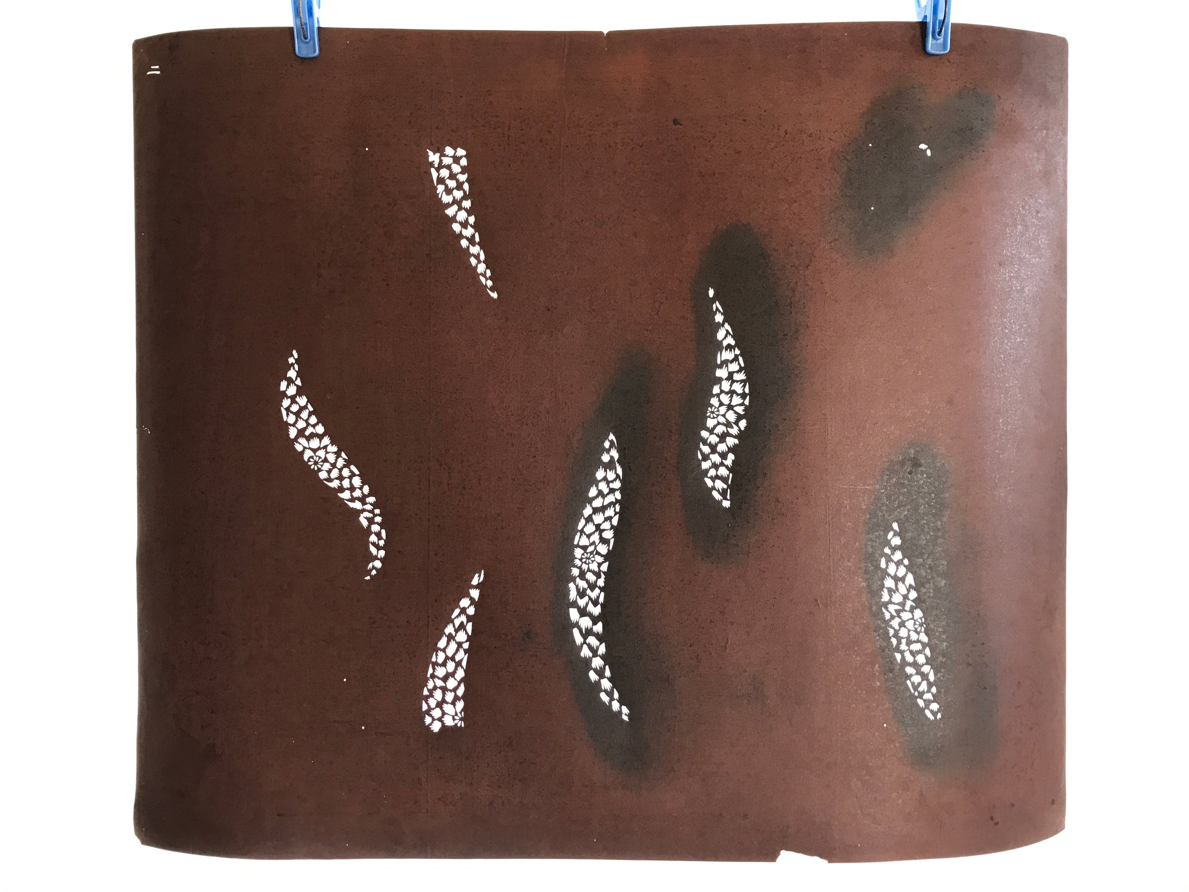 Antique Japanese Katagami Kimono Stencil Katazome Meiji Flower Design 4Y438