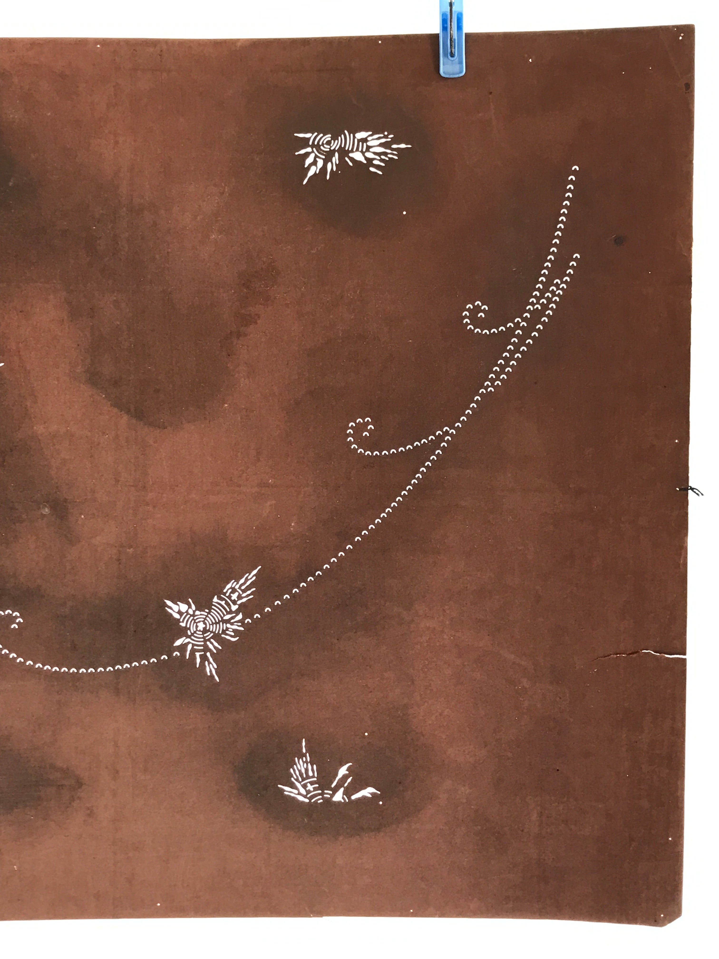 Antique Japanese Katagami Kimono Stencil Katazome Meiji Flower Design 4Y444