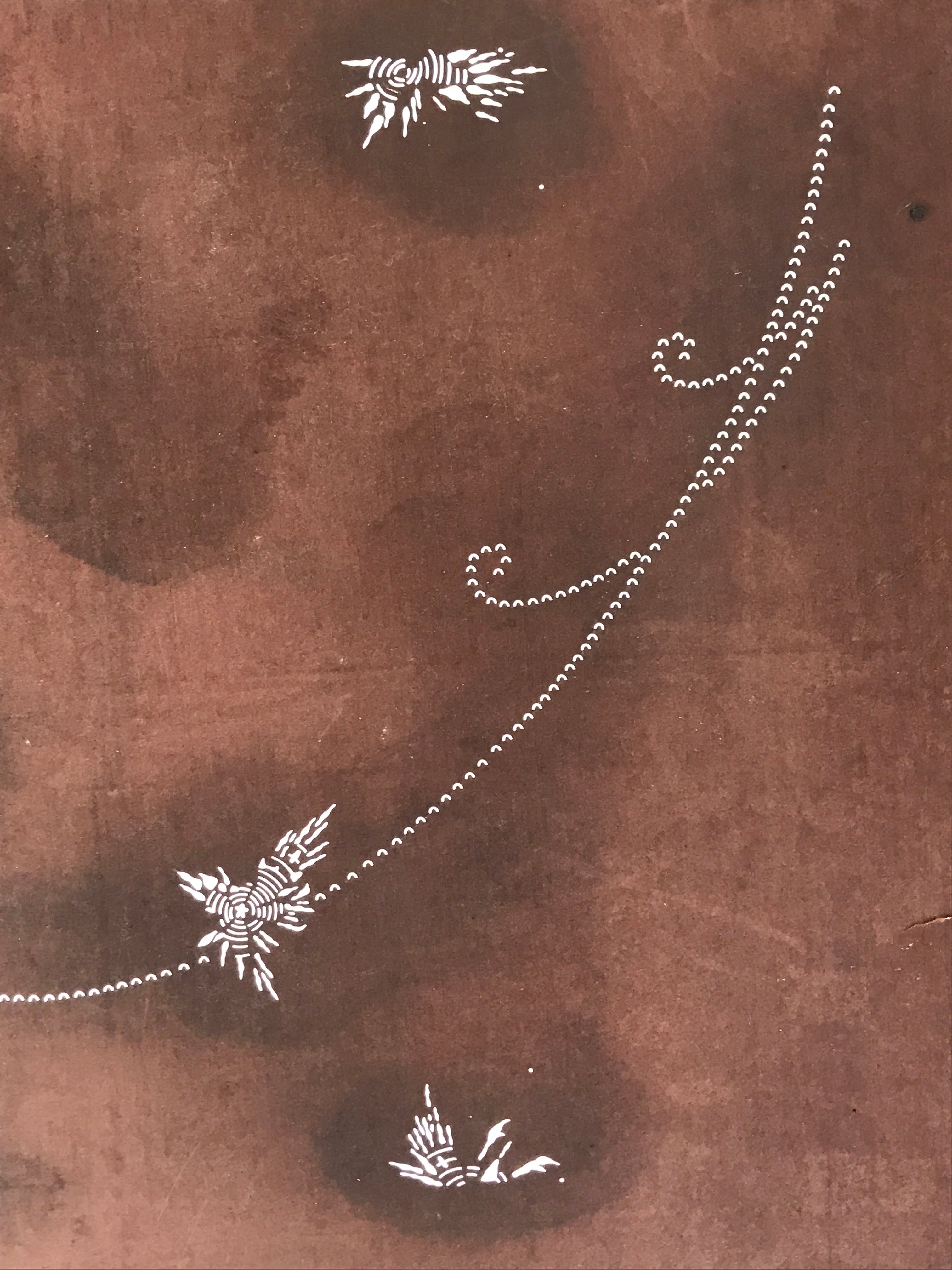 Antique Japanese Katagami Kimono Stencil Katazome Meiji Flower Design 4Y444