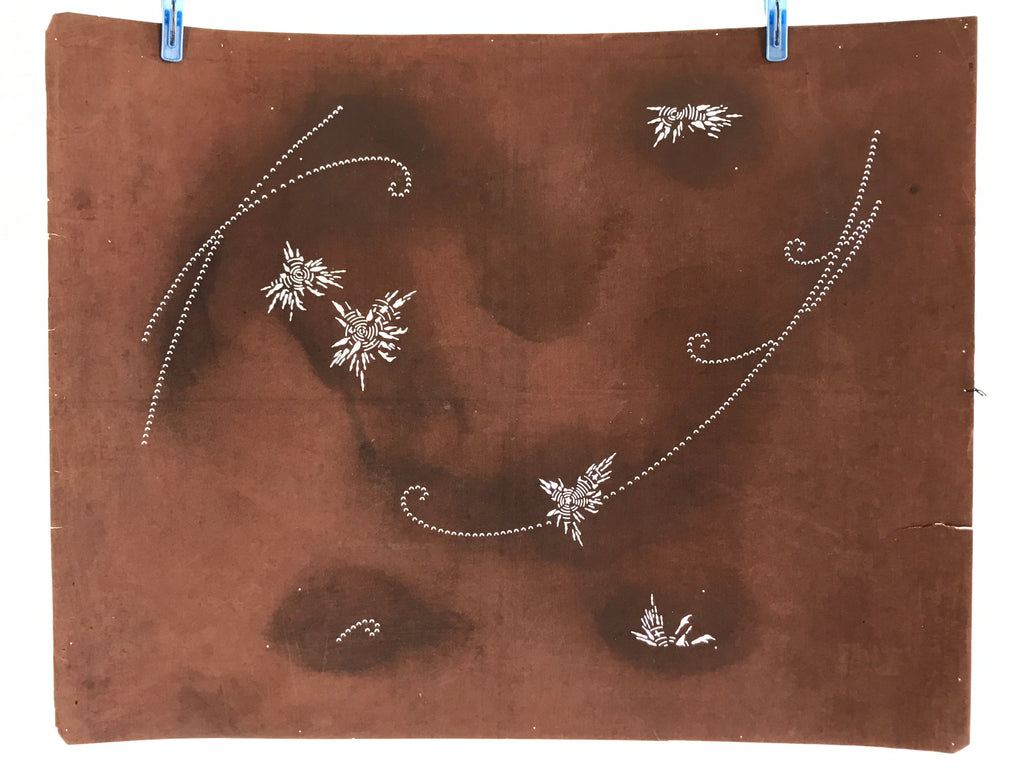 Antique Japanese Katagami Kimono Stencil Katazome Meiji Flower Design 4Y444