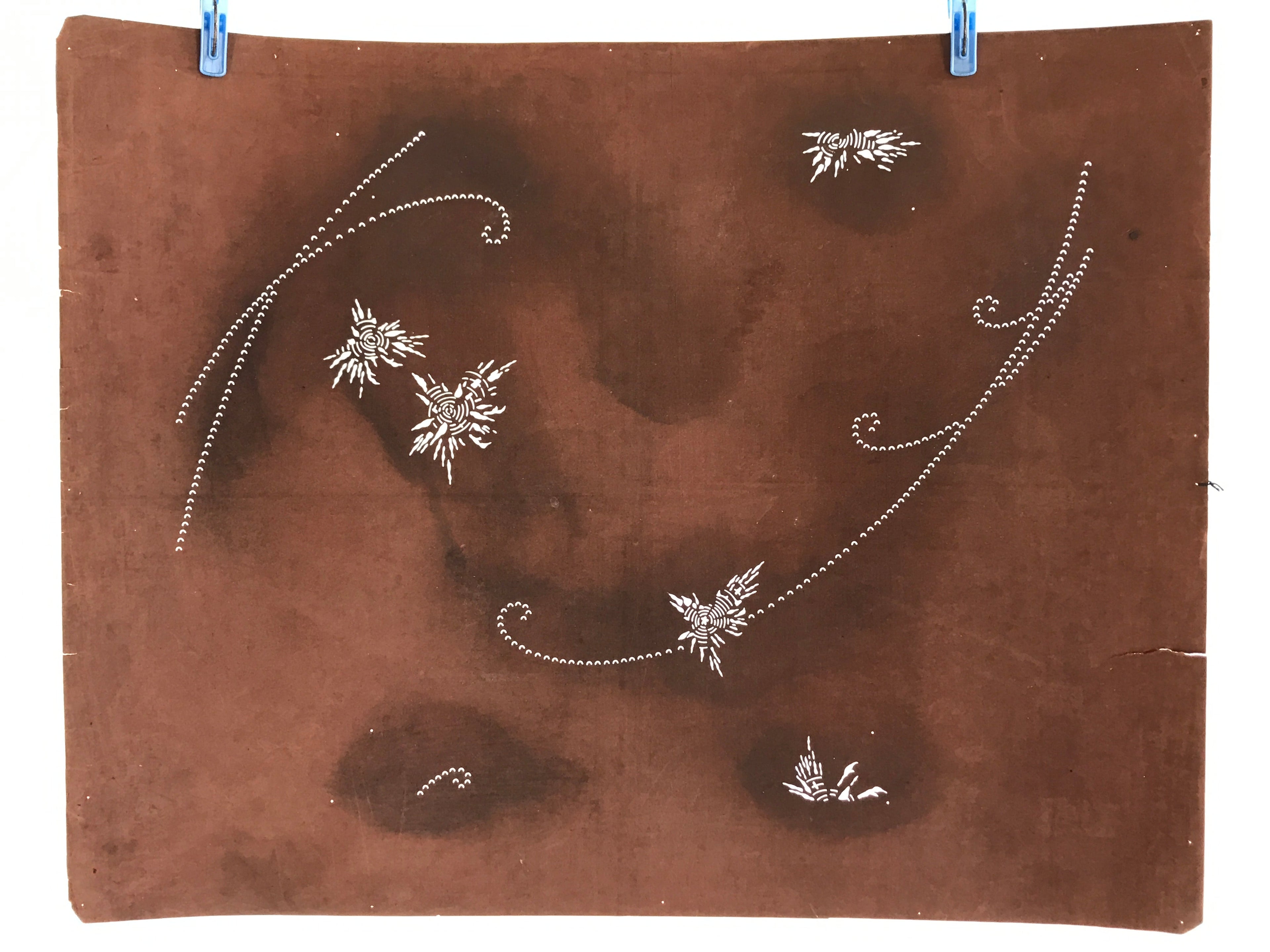 Antique Japanese Katagami Kimono Stencil Katazome Meiji Flower Design 4Y444