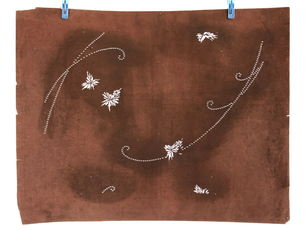 Antique Japanese Katagami Kimono Stencil Katazome Meiji Flower Design 4Y445