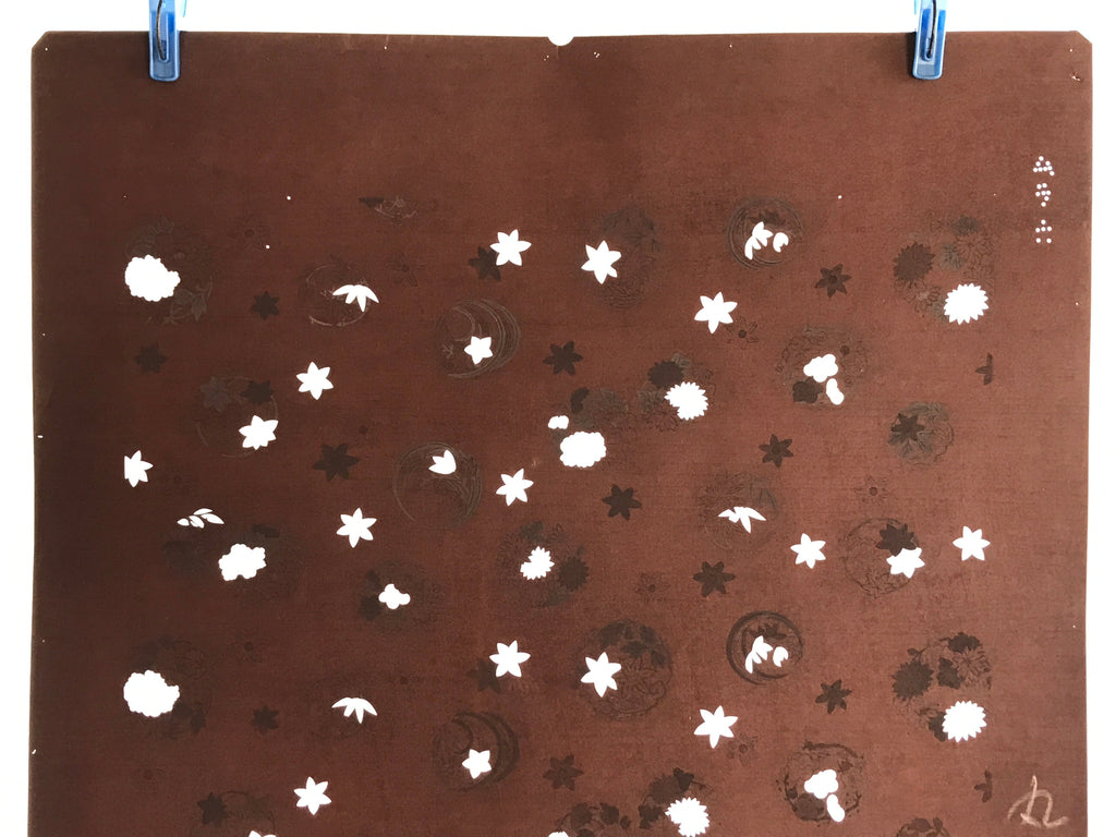 Antique Japanese Katagami Kimono Stencil Katazome Meiji Flower Design 4Y452