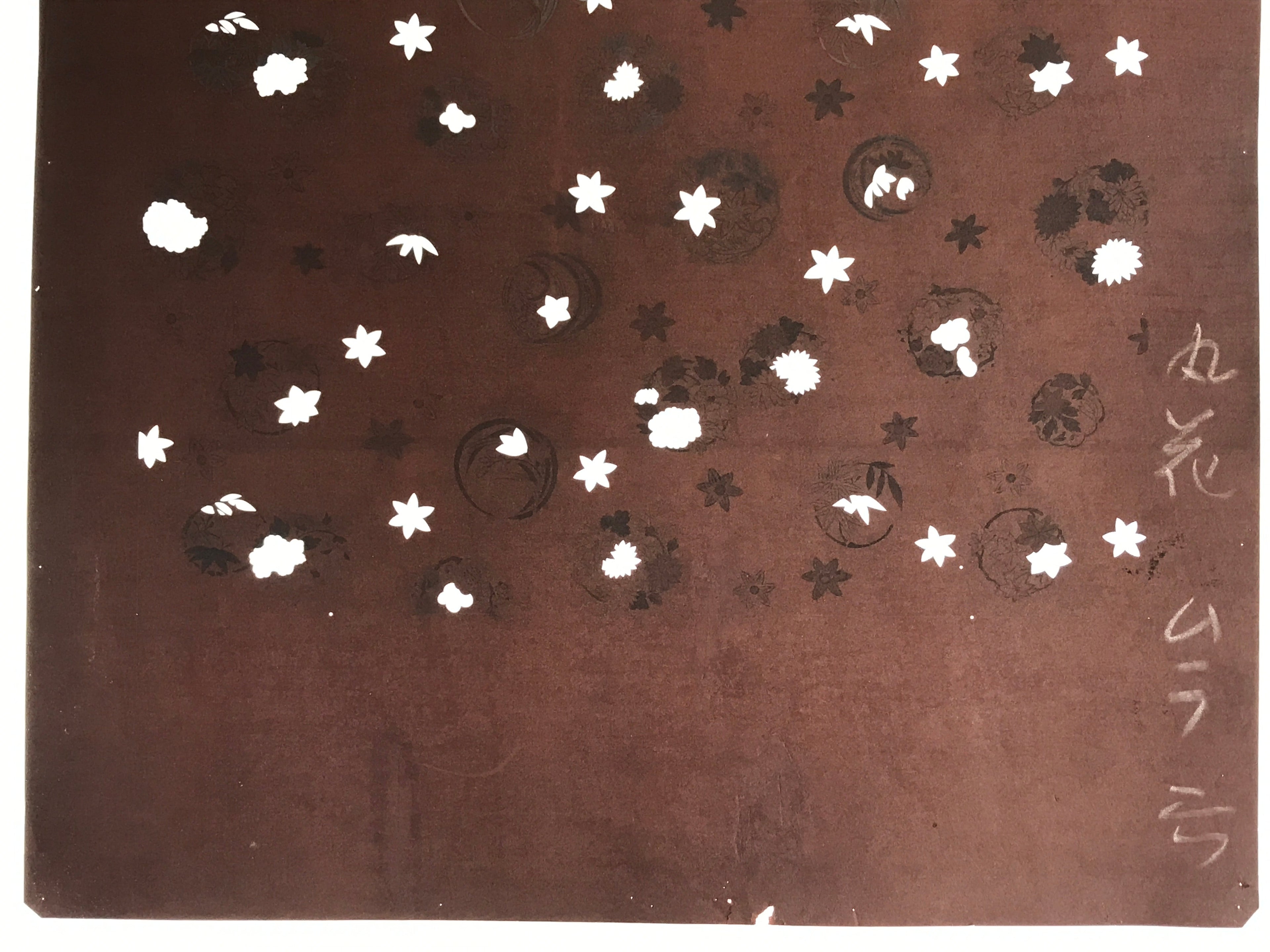 Antique Japanese Katagami Kimono Stencil Katazome Meiji Flower Design 4Y452