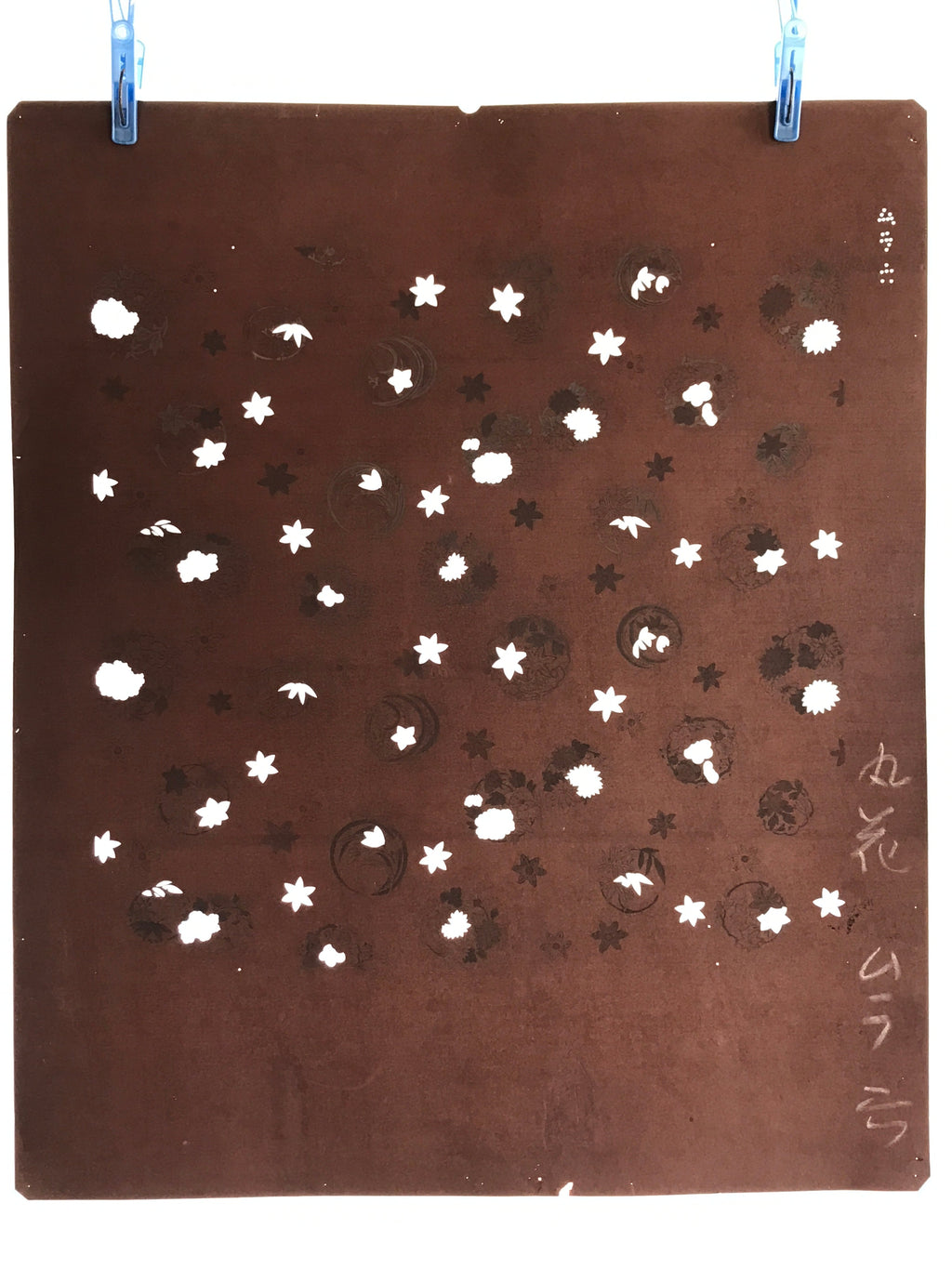 Antique Japanese Katagami Kimono Stencil Katazome Meiji Flower Design 4Y452