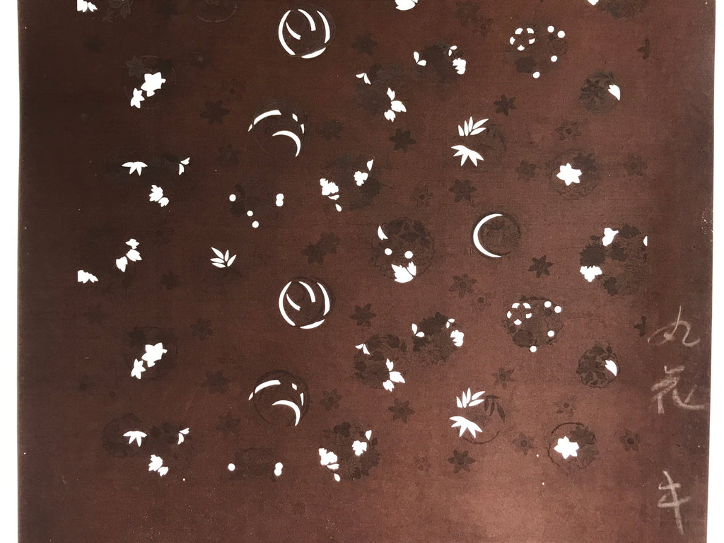 Antique Japanese Katagami Kimono Stencil Katazome Meiji Flower Design 4Y453