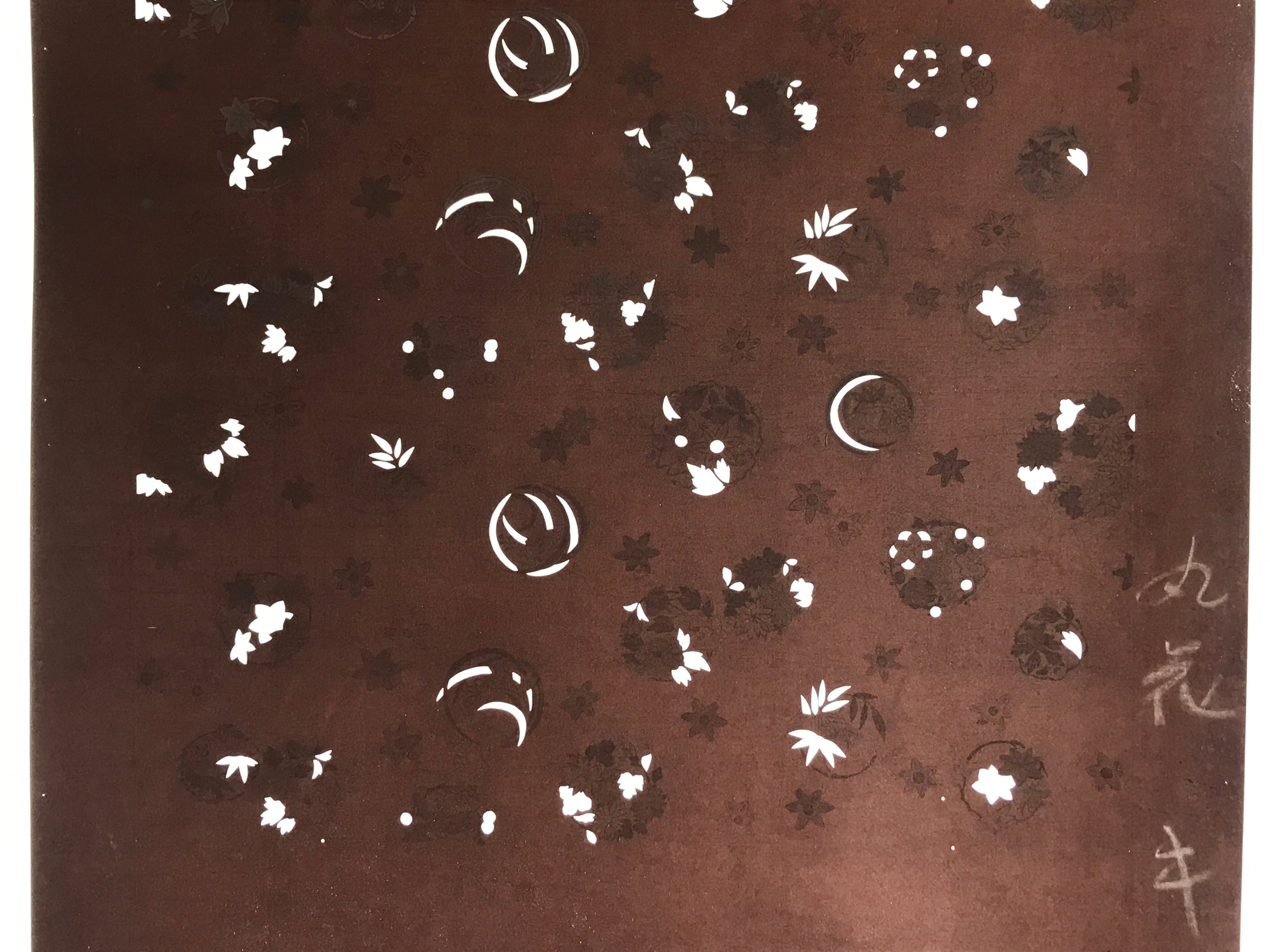 Antique Japanese Katagami Kimono Stencil Katazome Meiji Flower Design 4Y453