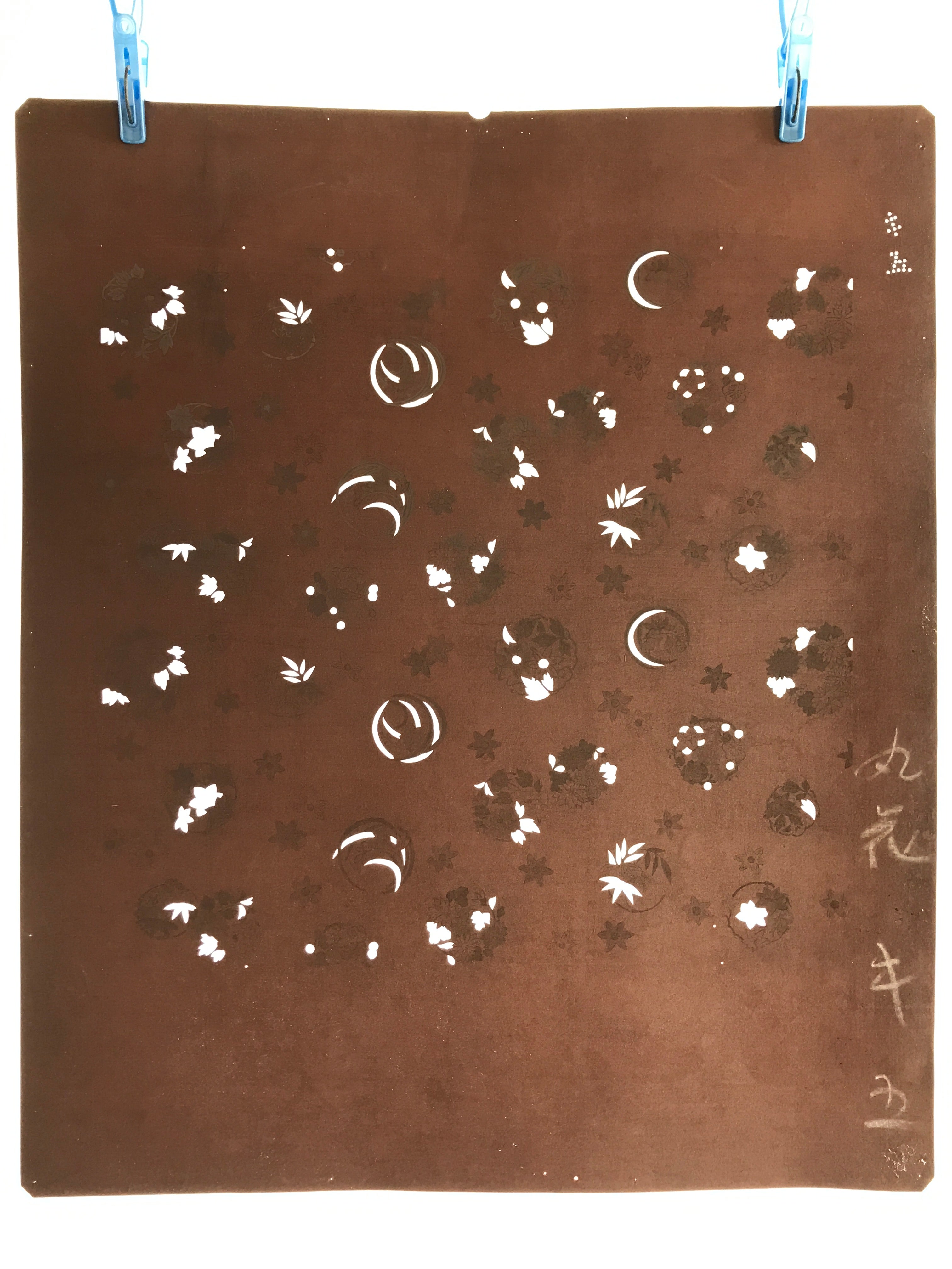 Antique Japanese Katagami Kimono Stencil Katazome Meiji Flower Design 4Y453