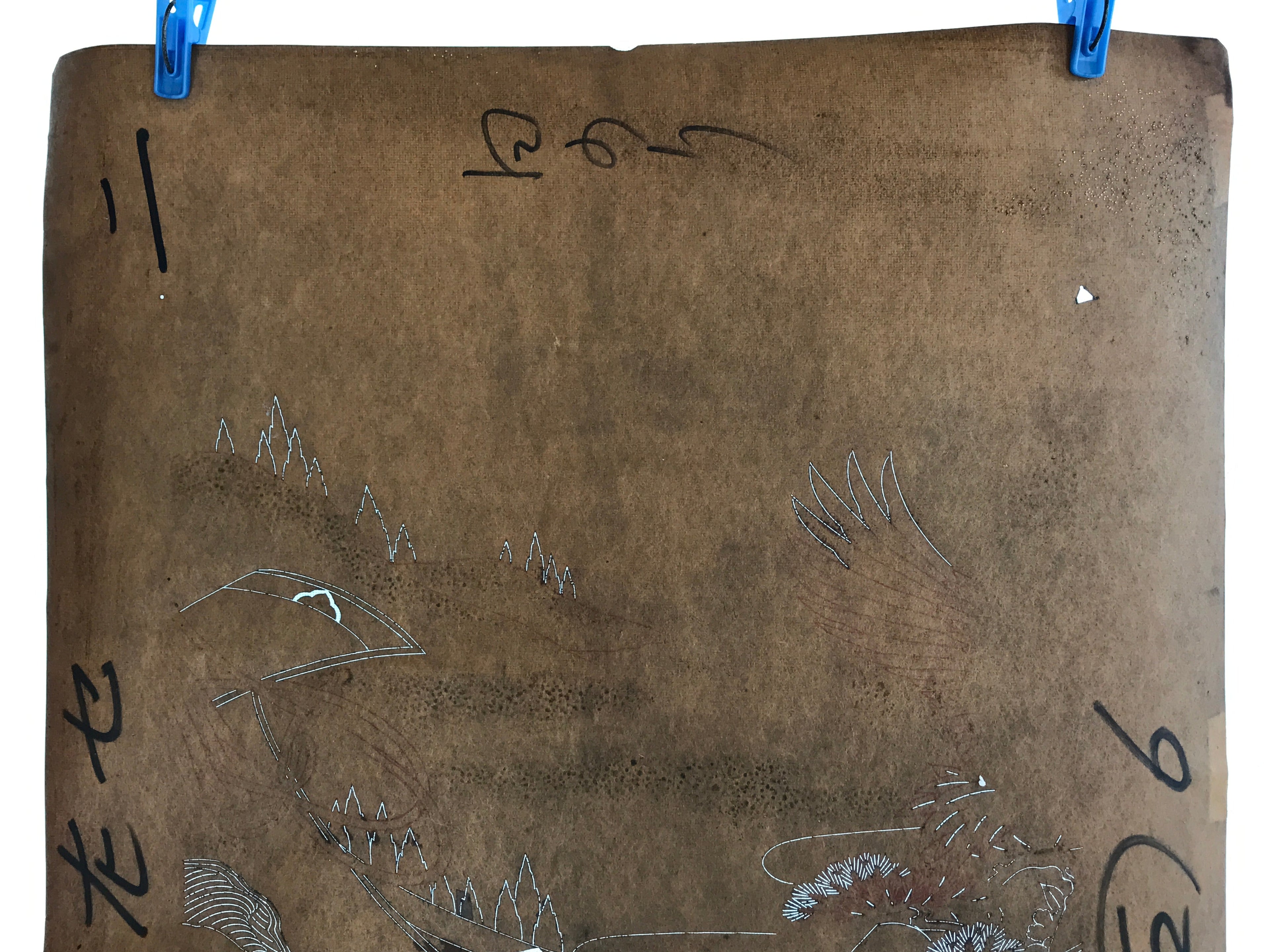 Antique Japanese Katagami Kimono Stencil Katazome Meiji Landscape 4Y441