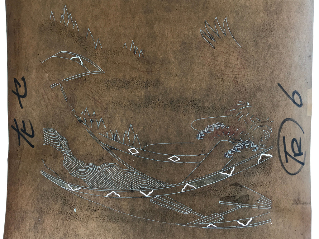 Antique Japanese Katagami Kimono Stencil Katazome Meiji Landscape 4Y441