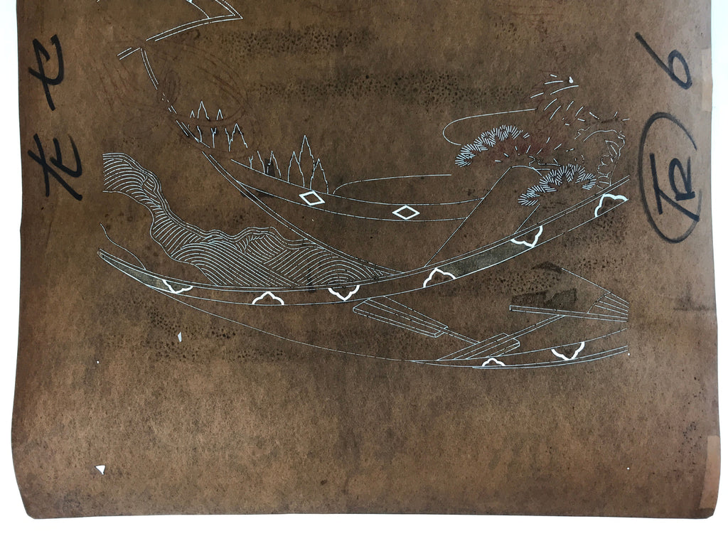 Antique Japanese Katagami Kimono Stencil Katazome Meiji Landscape 4Y441