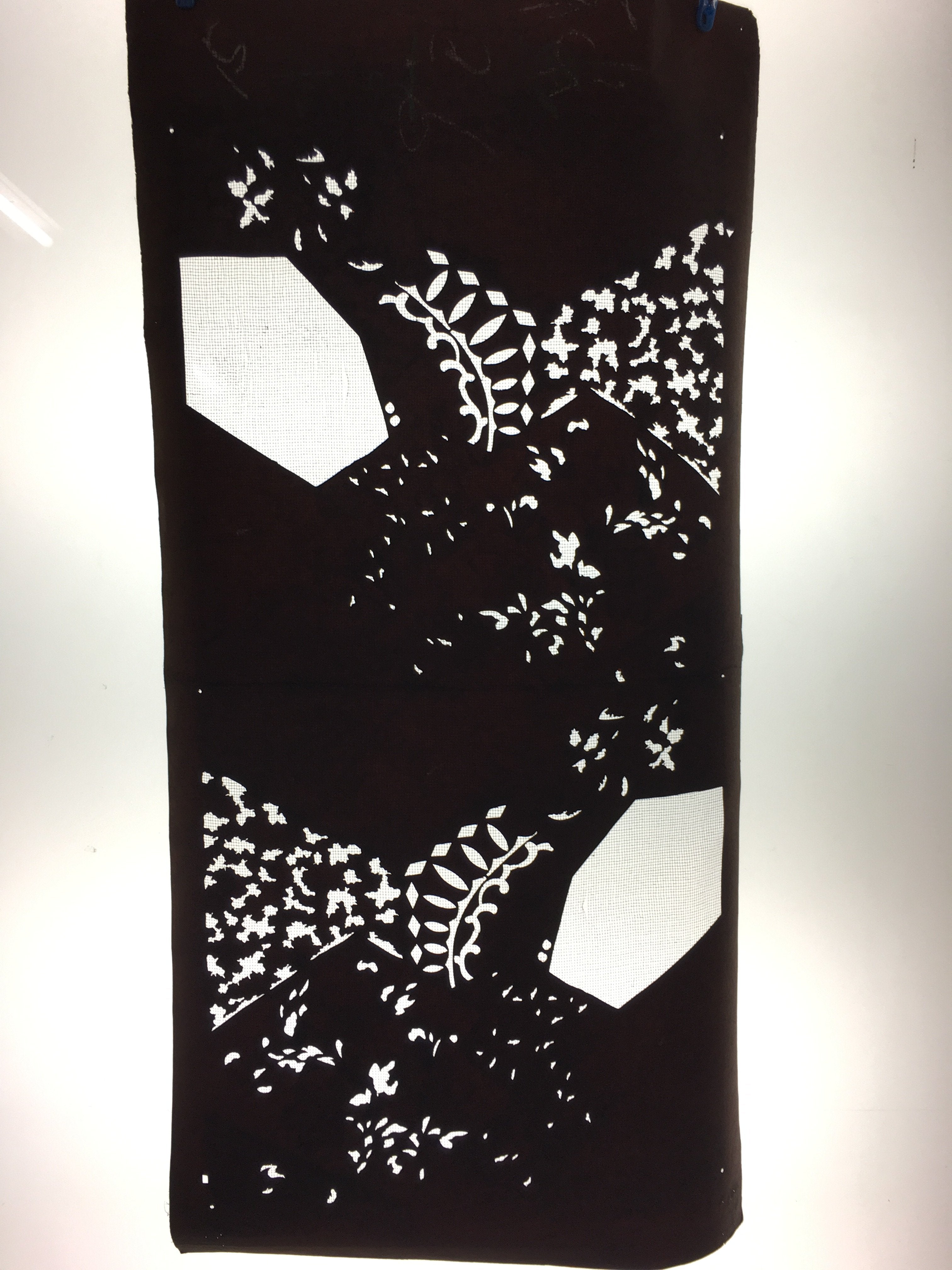 Antique Japanese Katagami Kimono Stencil Katazome Meiji Leaf Hexagon C394