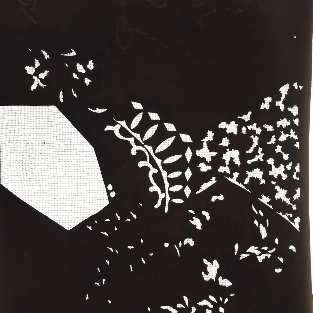 Antique Japanese Katagami Kimono Stencil Katazome Meiji Leaf Hexagon C394