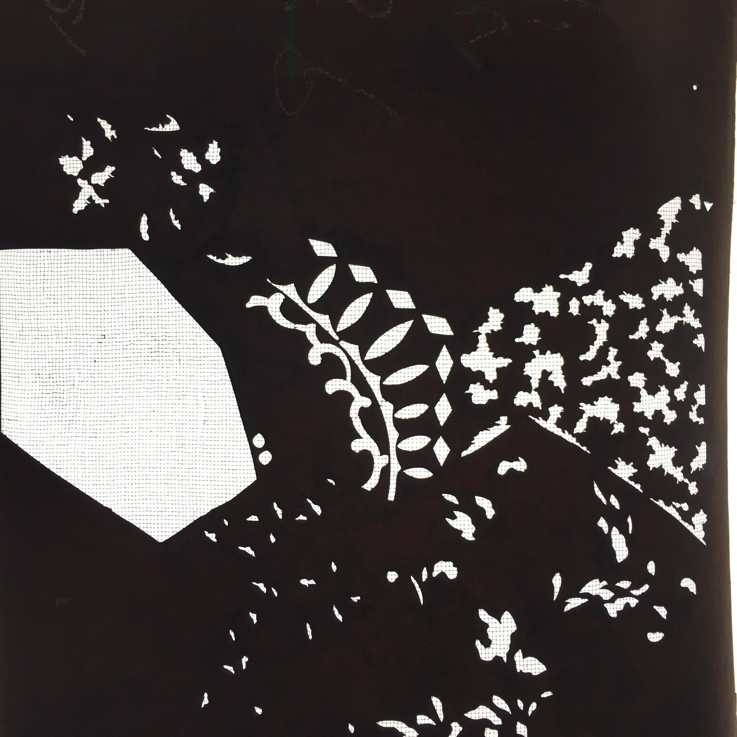Antique Japanese Katagami Kimono Stencil Katazome Meiji Leaf Hexagon C394