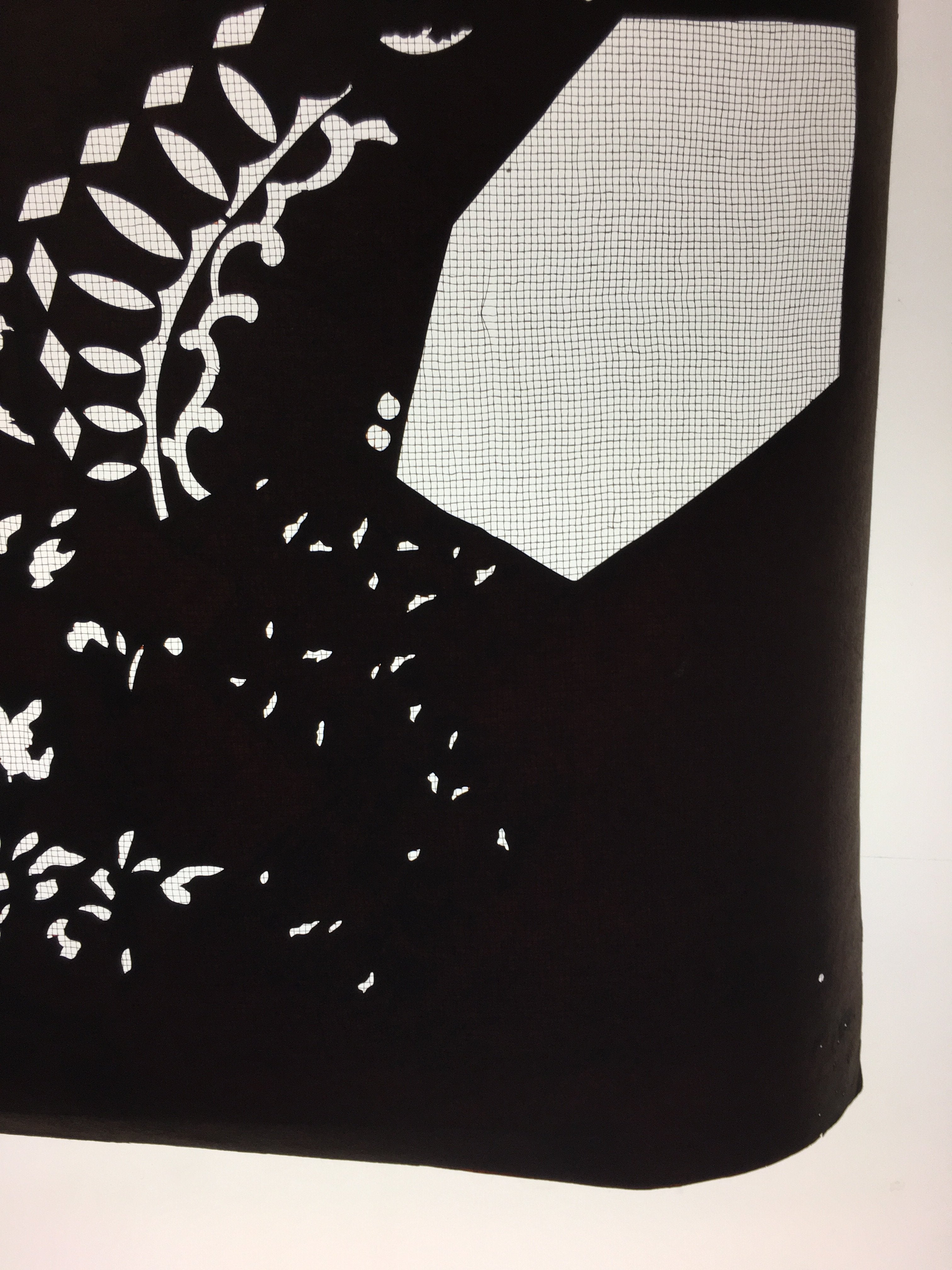 Antique Japanese Katagami Kimono Stencil Katazome Meiji Leaf Hexagon C394