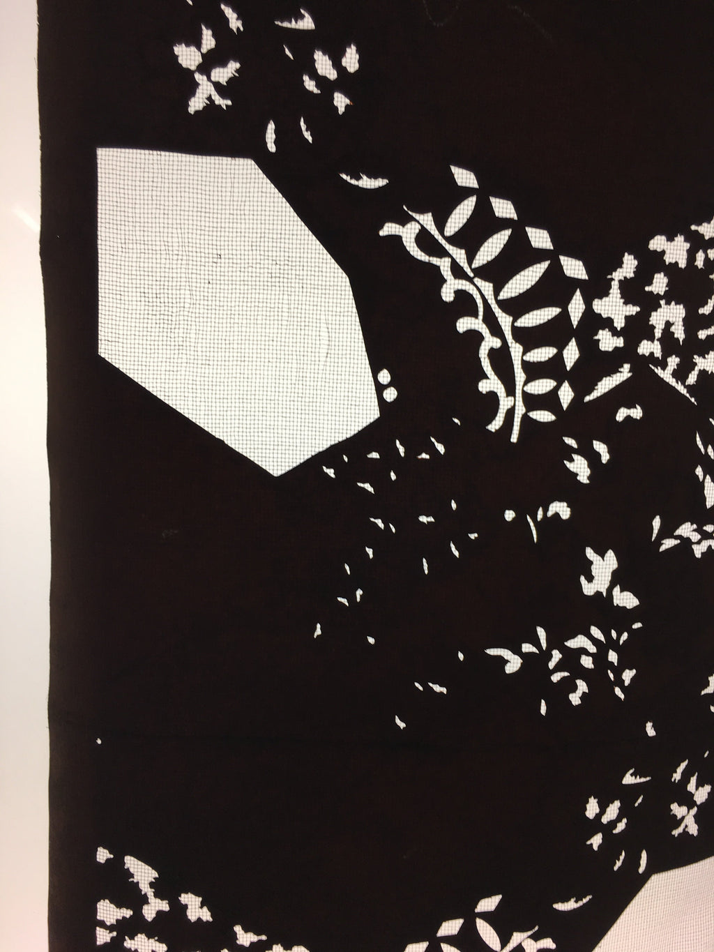 Antique Japanese Katagami Kimono Stencil Katazome Meiji Leaf Hexagon C394