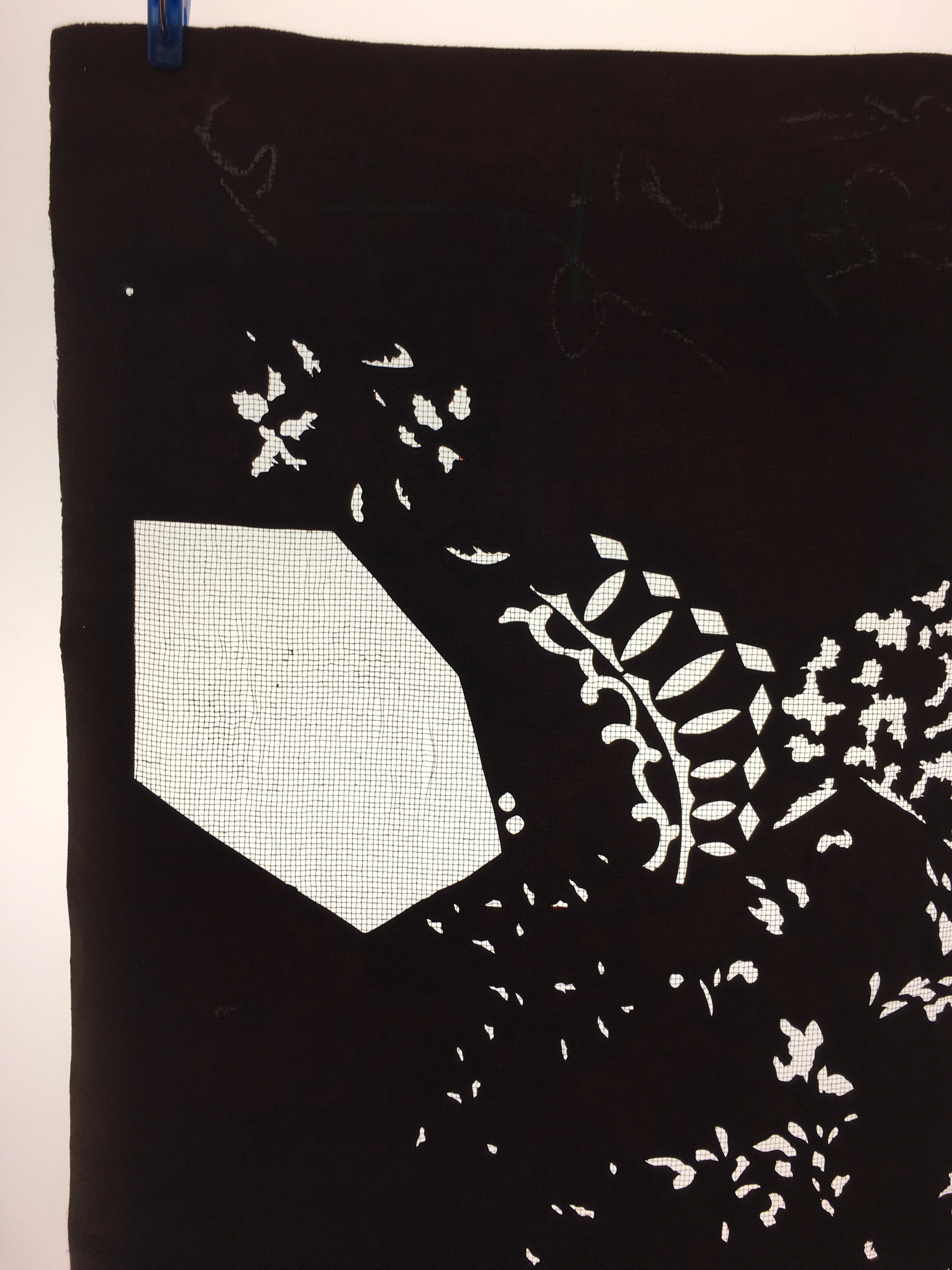 Antique Japanese Katagami Kimono Stencil Katazome Meiji Leaf Hexagon C394