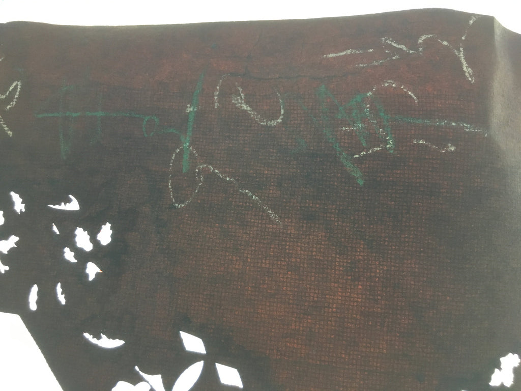 Antique Japanese Katagami Kimono Stencil Katazome Meiji Leaf Hexagon C394