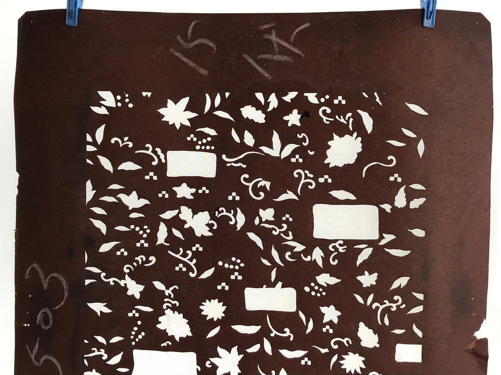 Antique Japanese Katagami Kimono Stencil Katazome Meiji Plant Design 4Y428