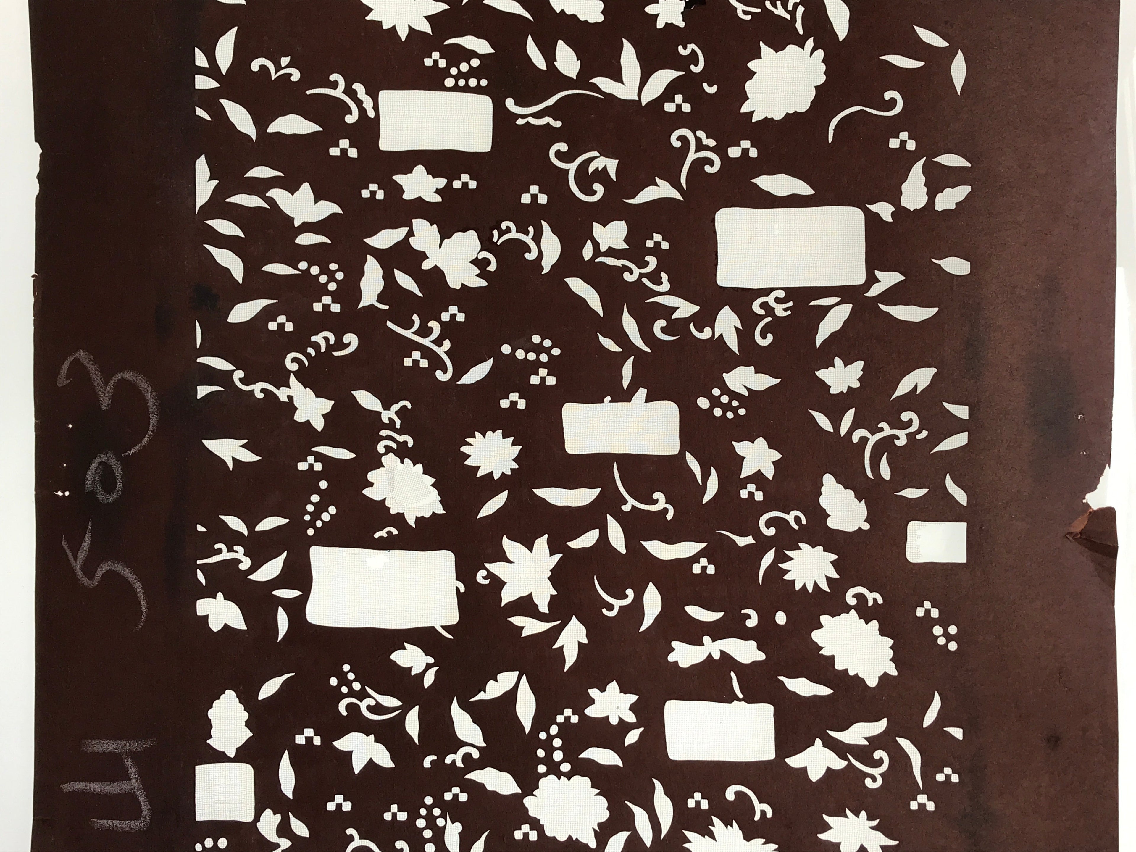 Antique Japanese Katagami Kimono Stencil Katazome Meiji Plant Design 4Y428