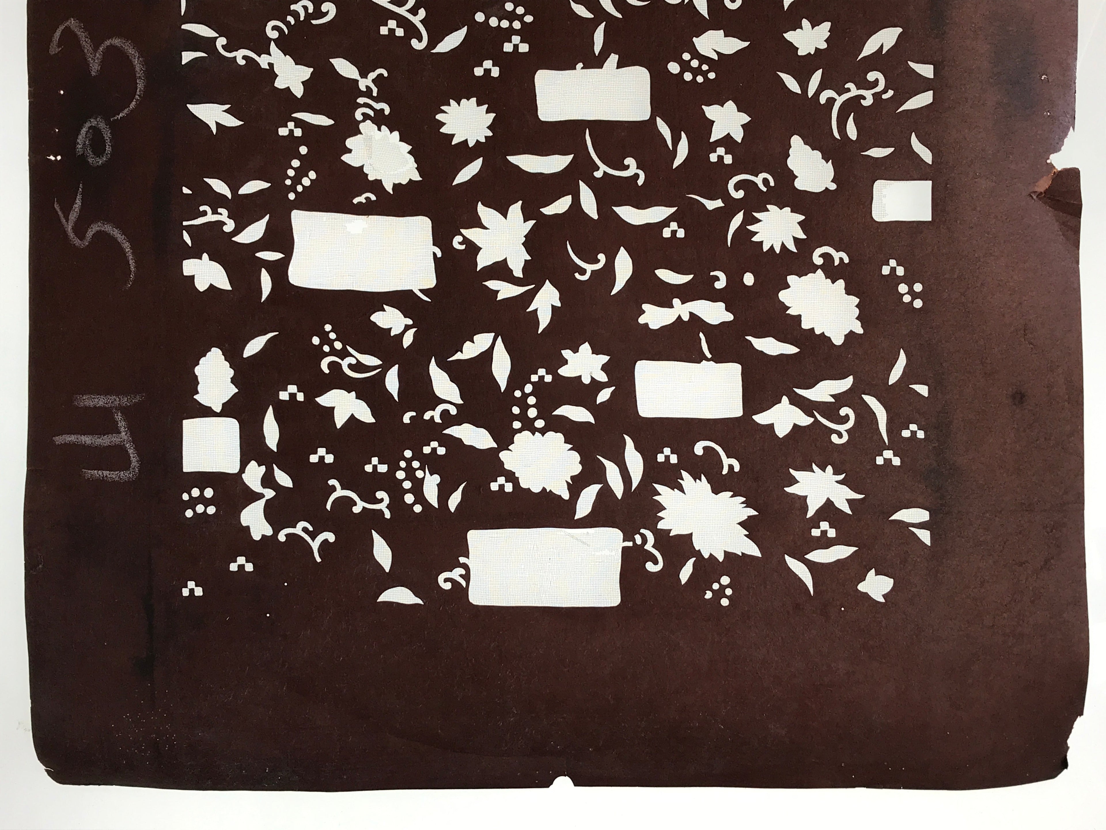 Antique Japanese Katagami Kimono Stencil Katazome Meiji Plant Design 4Y428