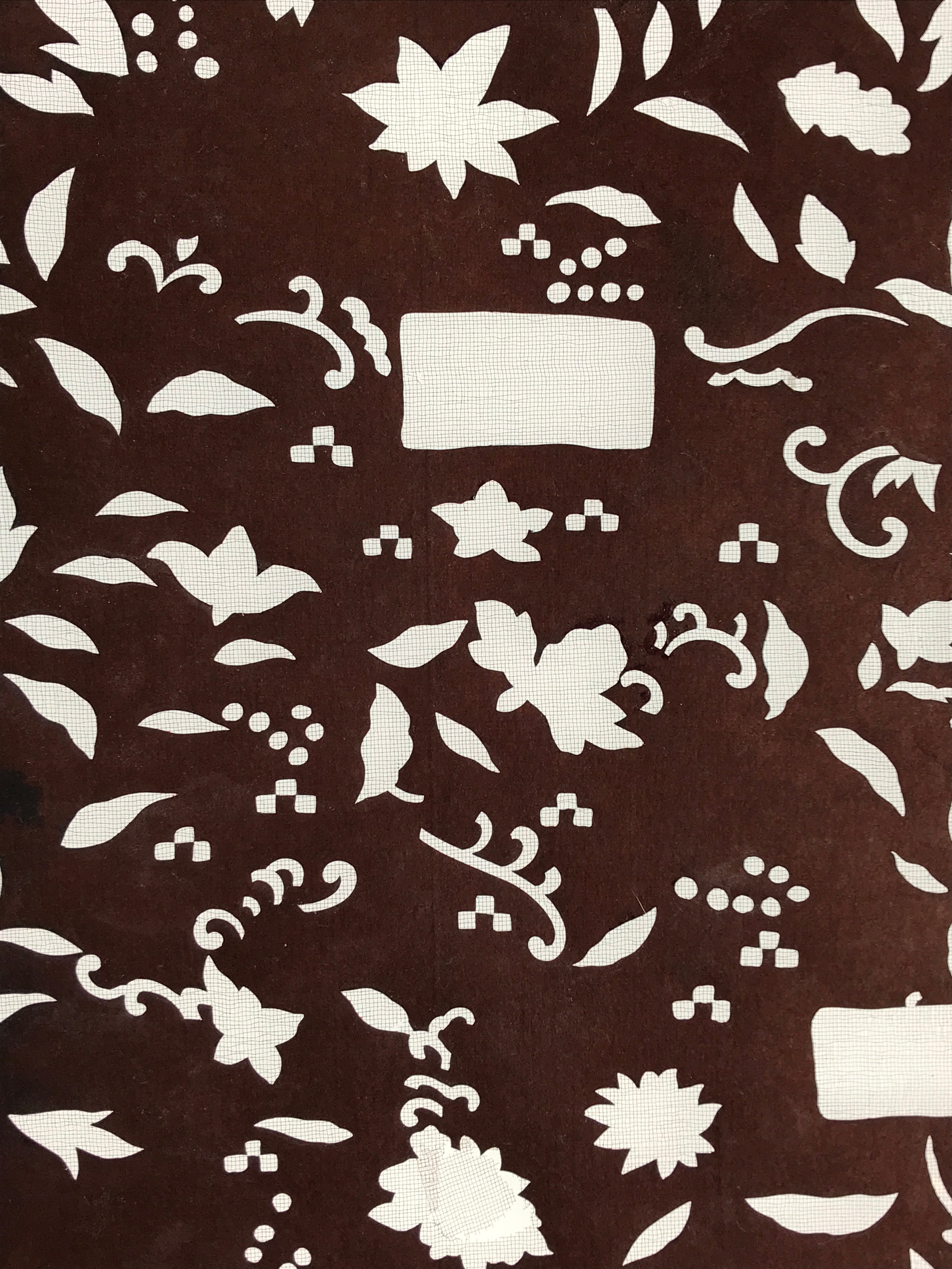 Antique Japanese Katagami Kimono Stencil Katazome Meiji Plant Design 4Y428
