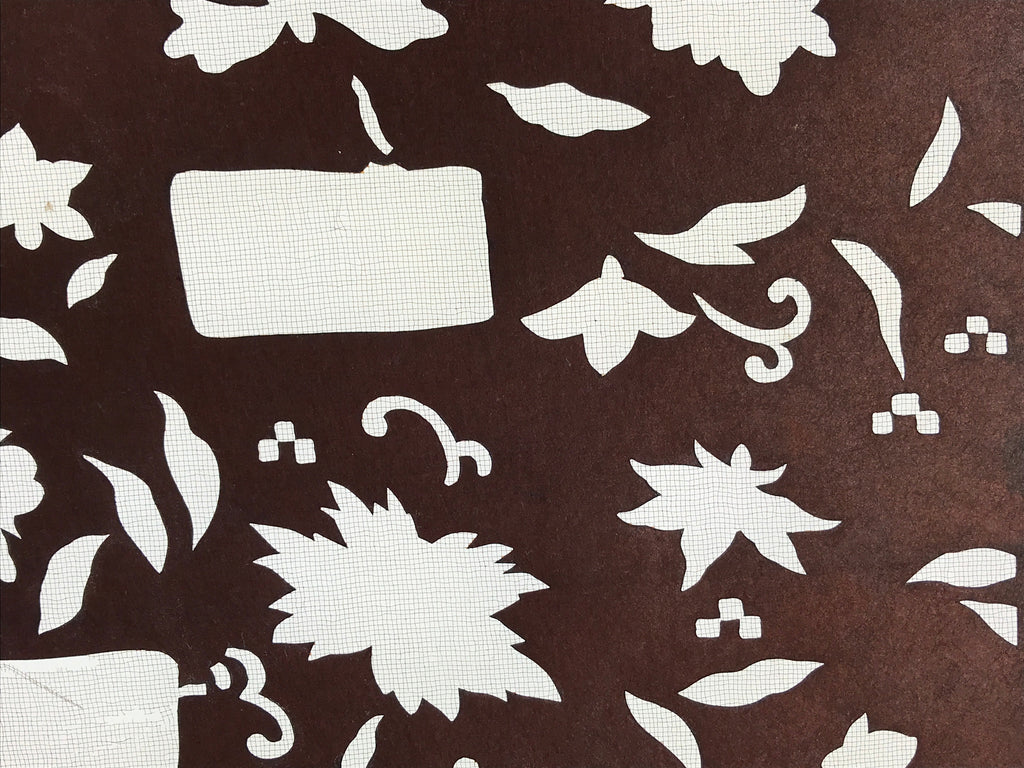 Antique Japanese Katagami Kimono Stencil Katazome Meiji Plant Design 4Y428