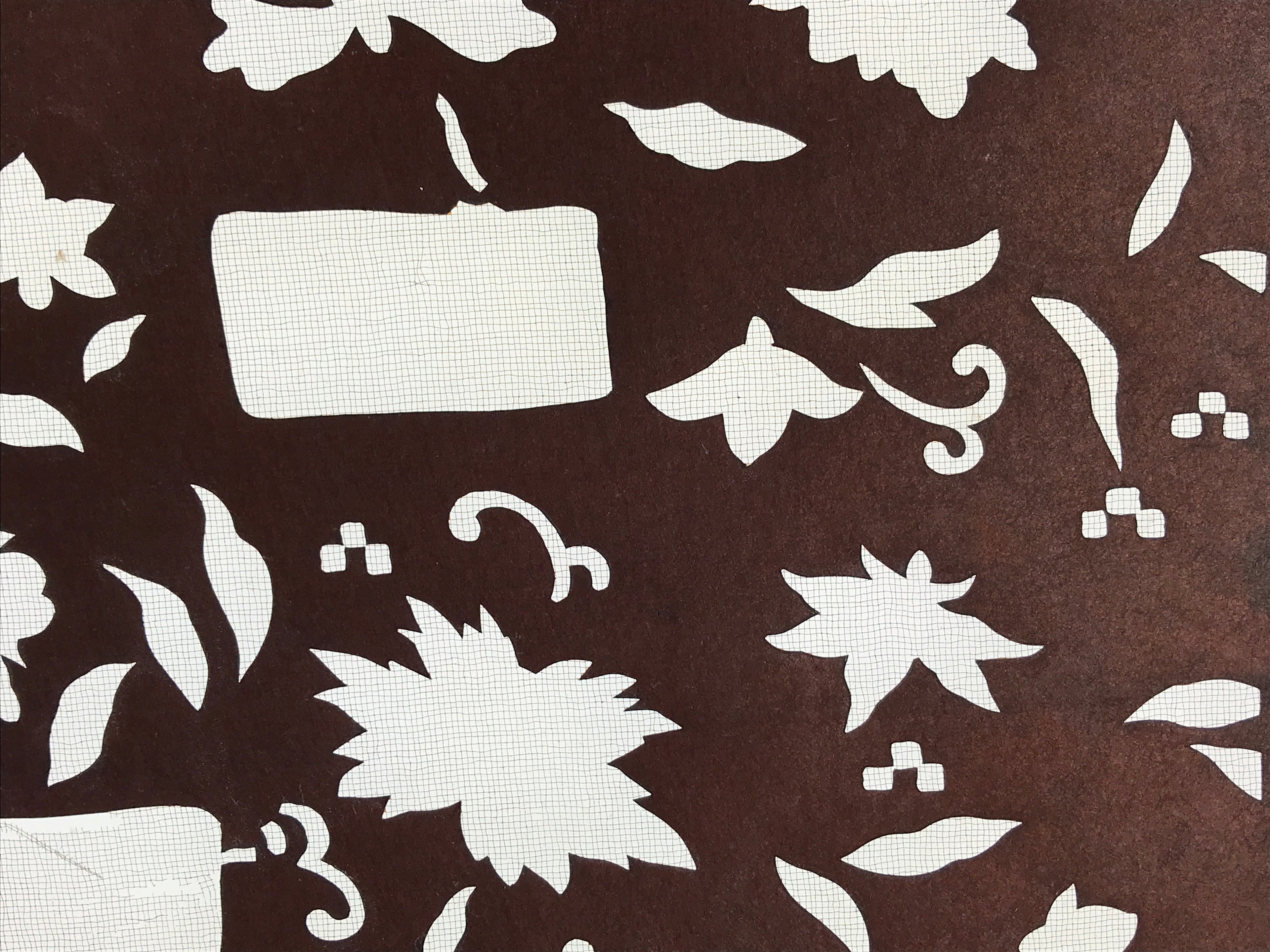 Antique Japanese Katagami Kimono Stencil Katazome Meiji Plant Design 4Y428