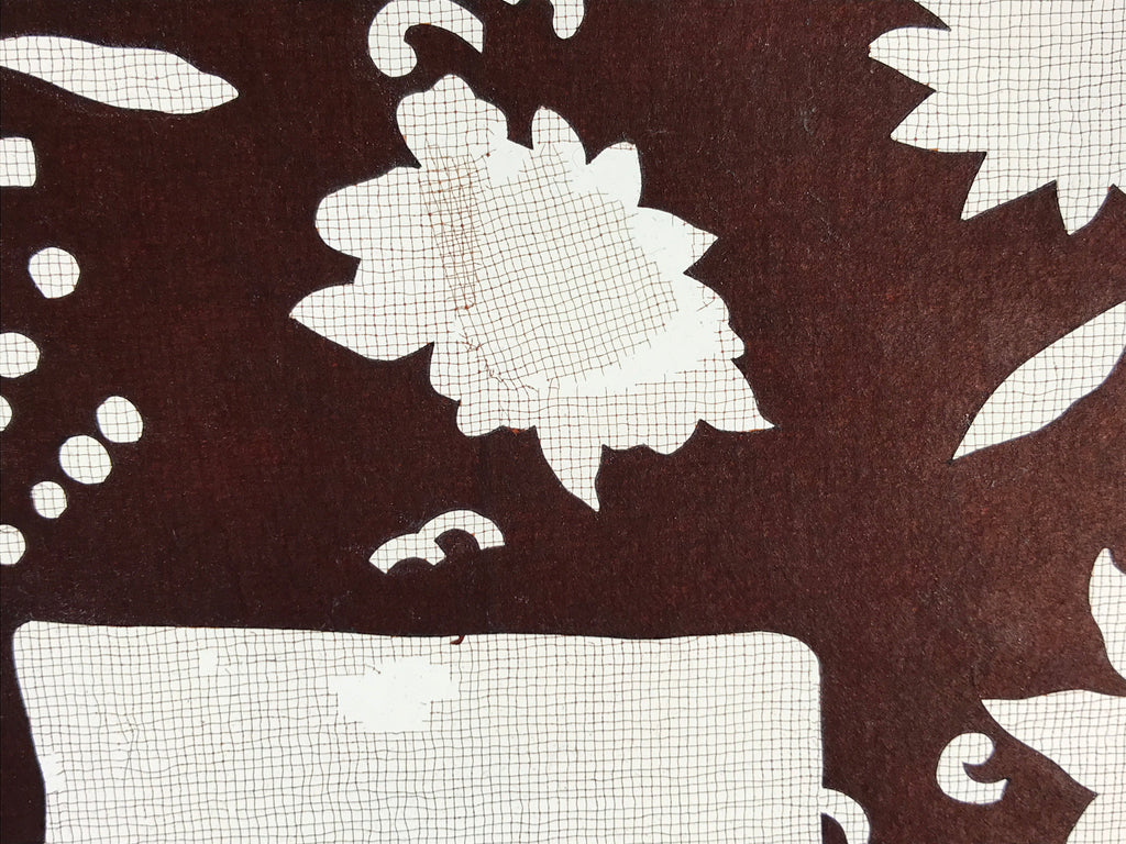 Antique Japanese Katagami Kimono Stencil Katazome Meiji Plant Design 4Y428