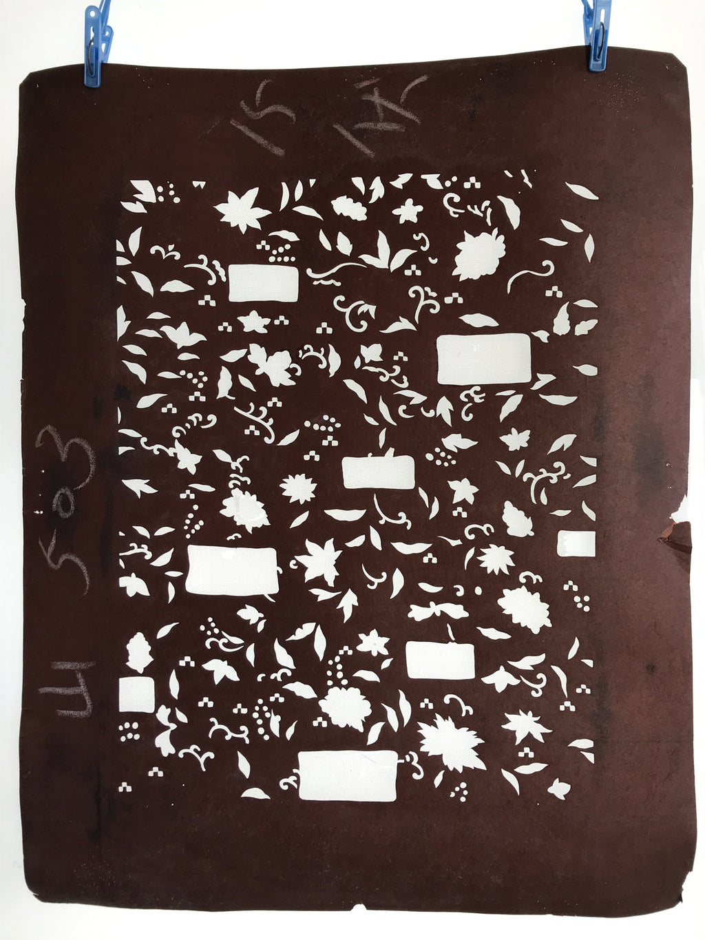 Antique Japanese Katagami Kimono Stencil Katazome Meiji Plant Design 4Y428