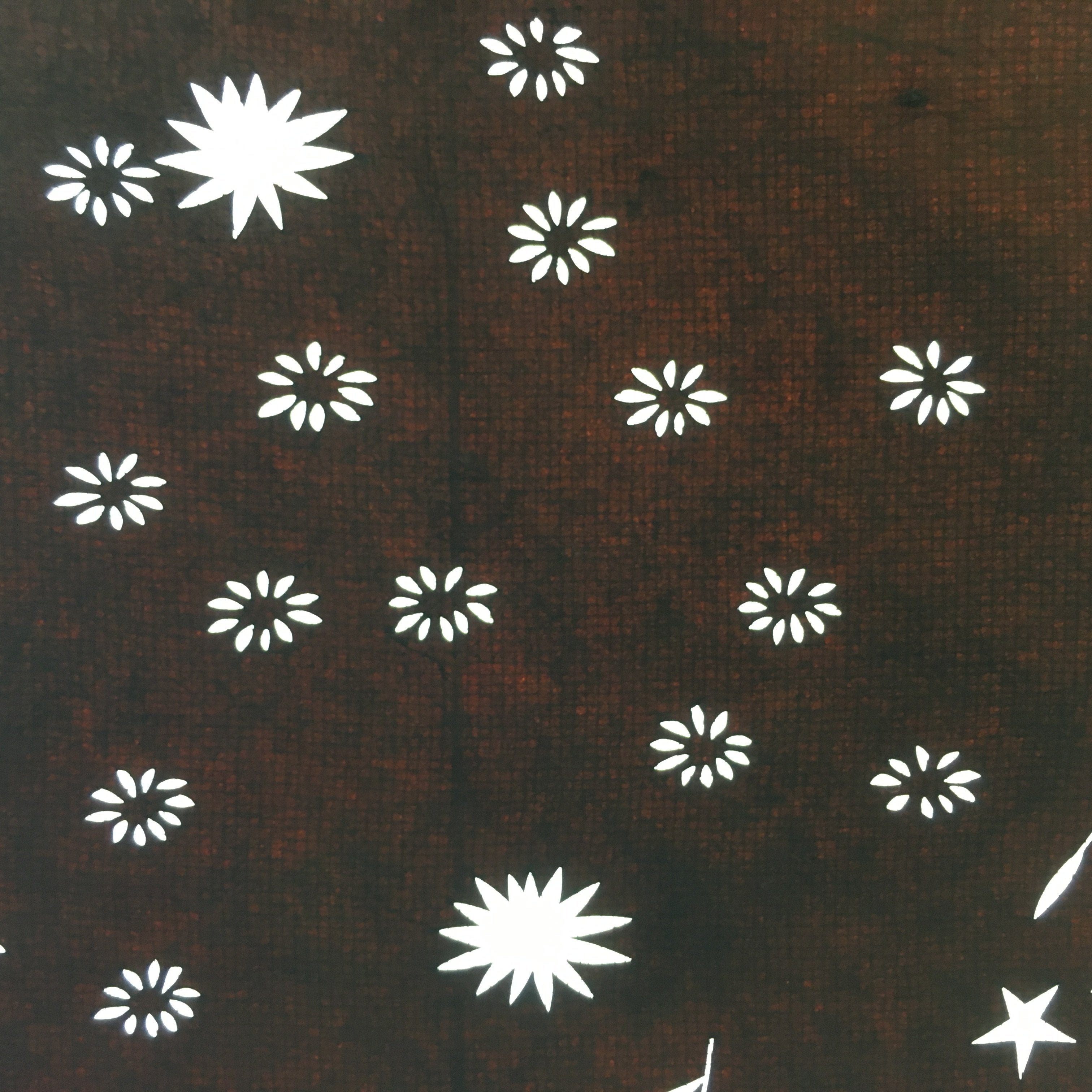Antique Japanese Katagami Kimono Stencil Katazome Meiji Star Floral Leaf C397