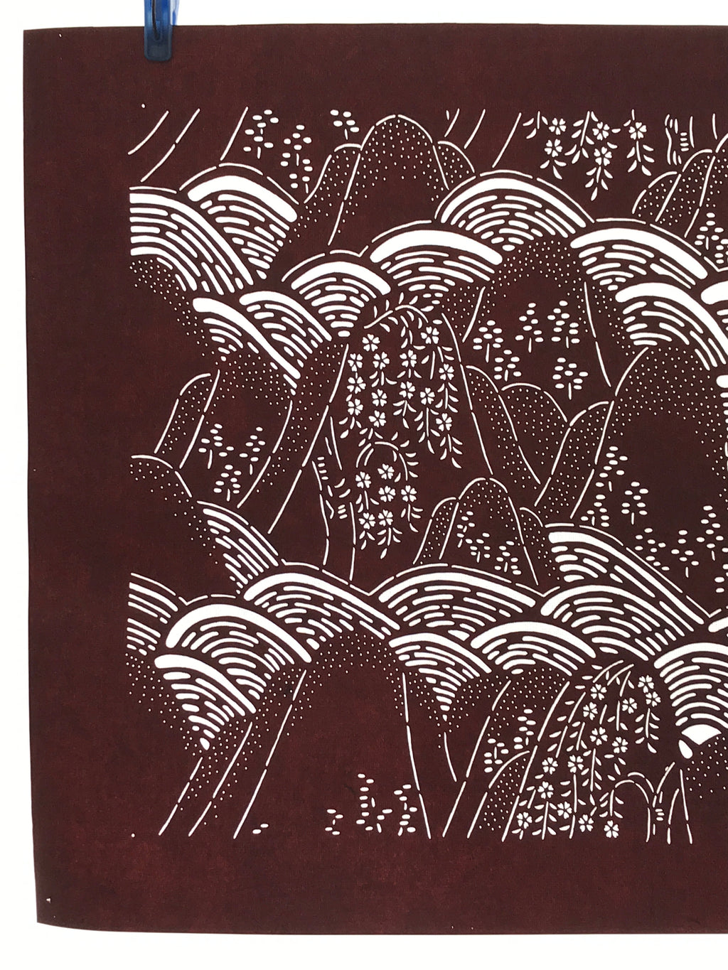 Antique Japanese Katagami Kimono Stencil Katazome Mountain Valley Forest 4Y498