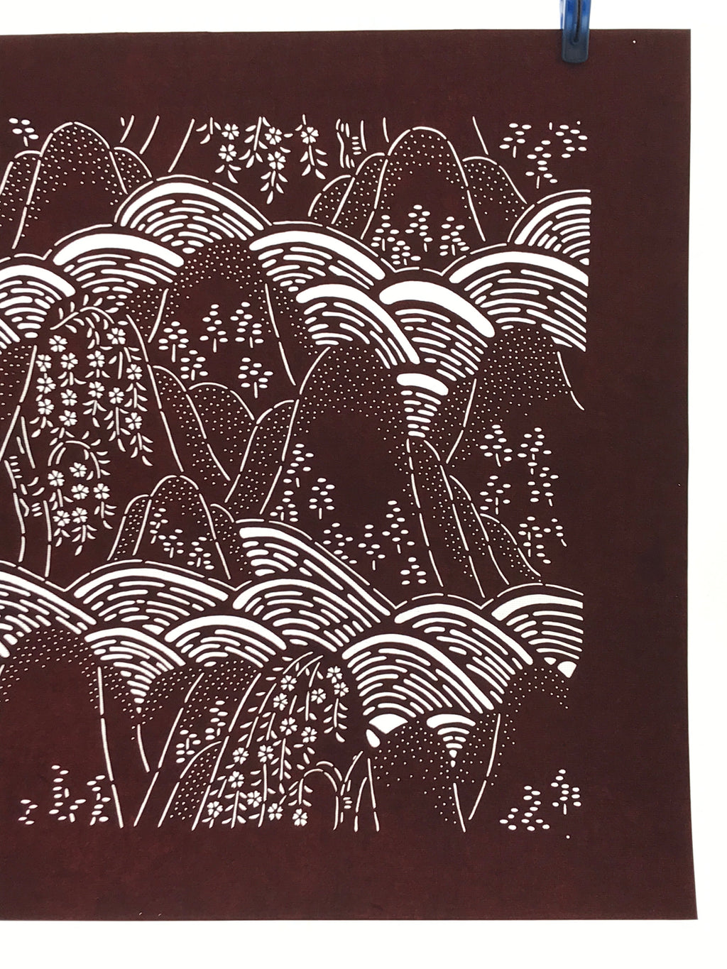 Antique Japanese Katagami Kimono Stencil Katazome Mountain Valley Forest 4Y498