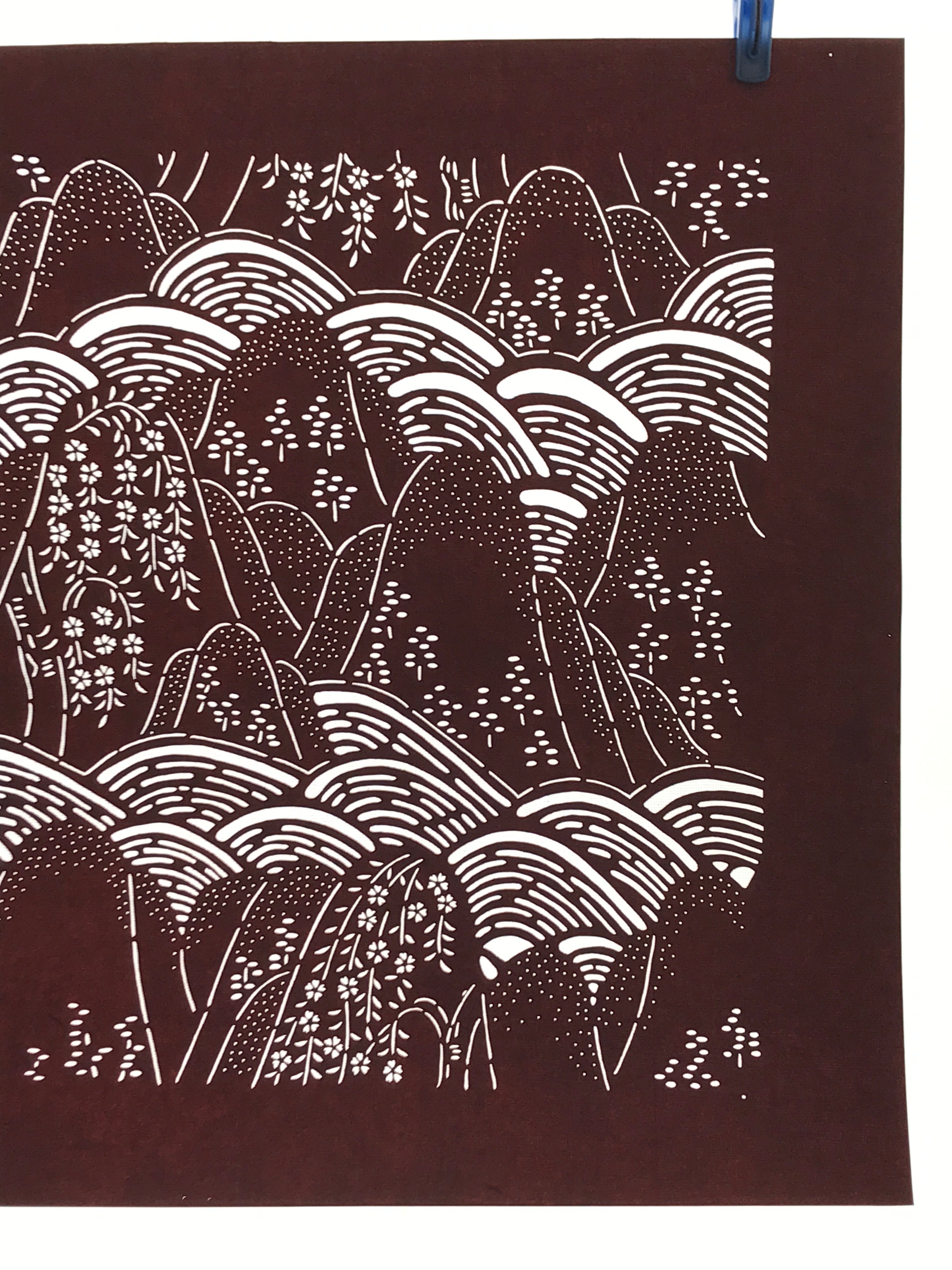Antique Japanese Katagami Kimono Stencil Katazome Mountain Valley Forest 4Y498