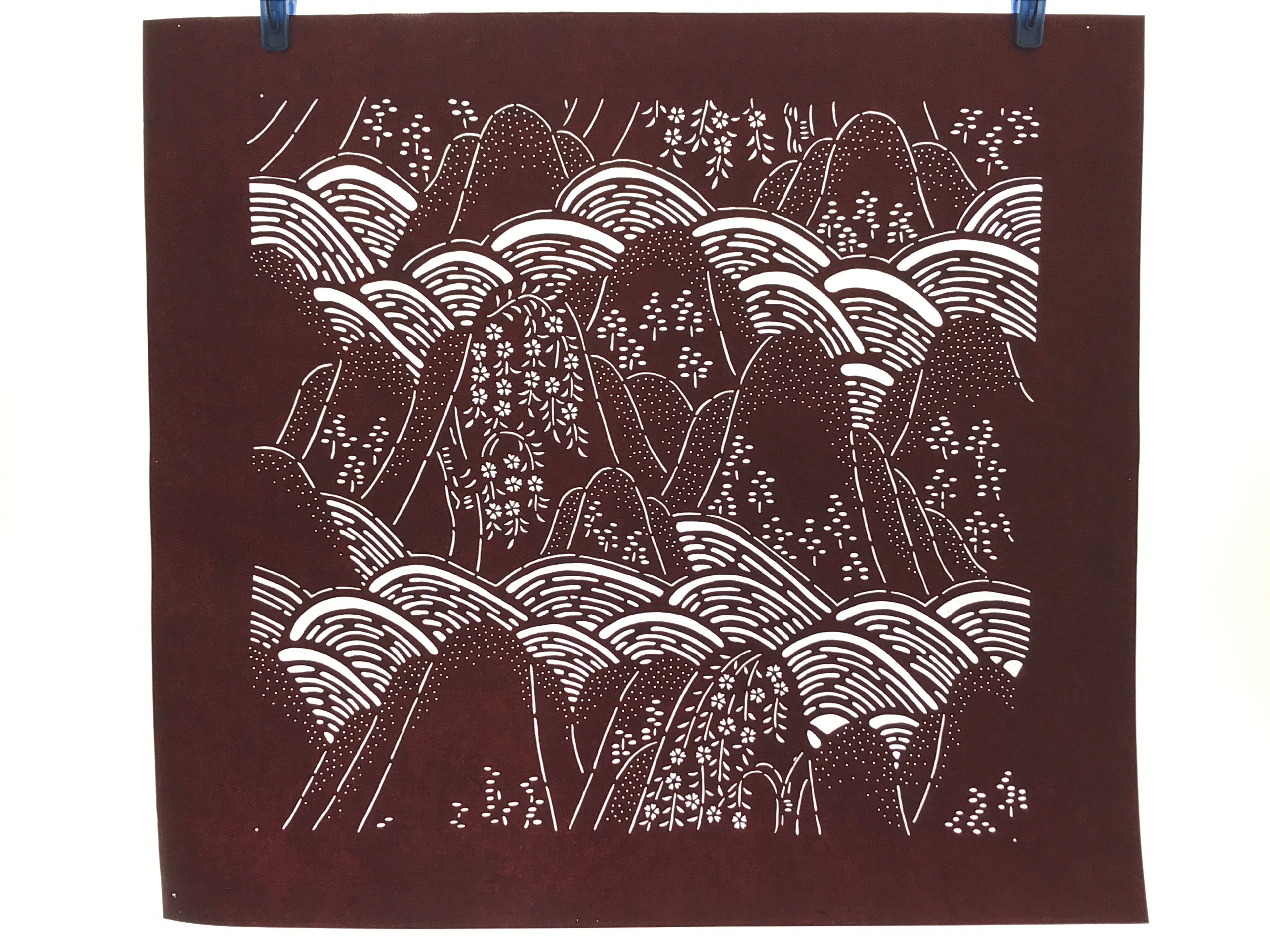 Antique Japanese Katagami Kimono Stencil Katazome Mountain Valley Forest 4Y498