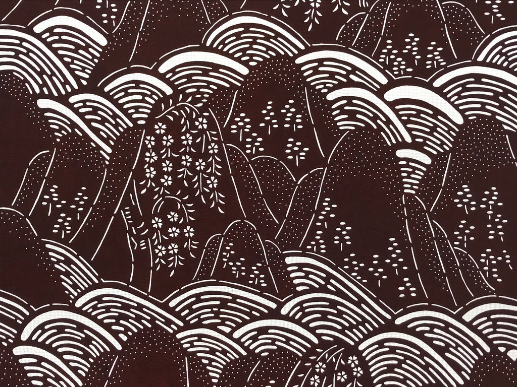 Antique Japanese Katagami Kimono Stencil Katazome Mountain Valley Forest 4Y498