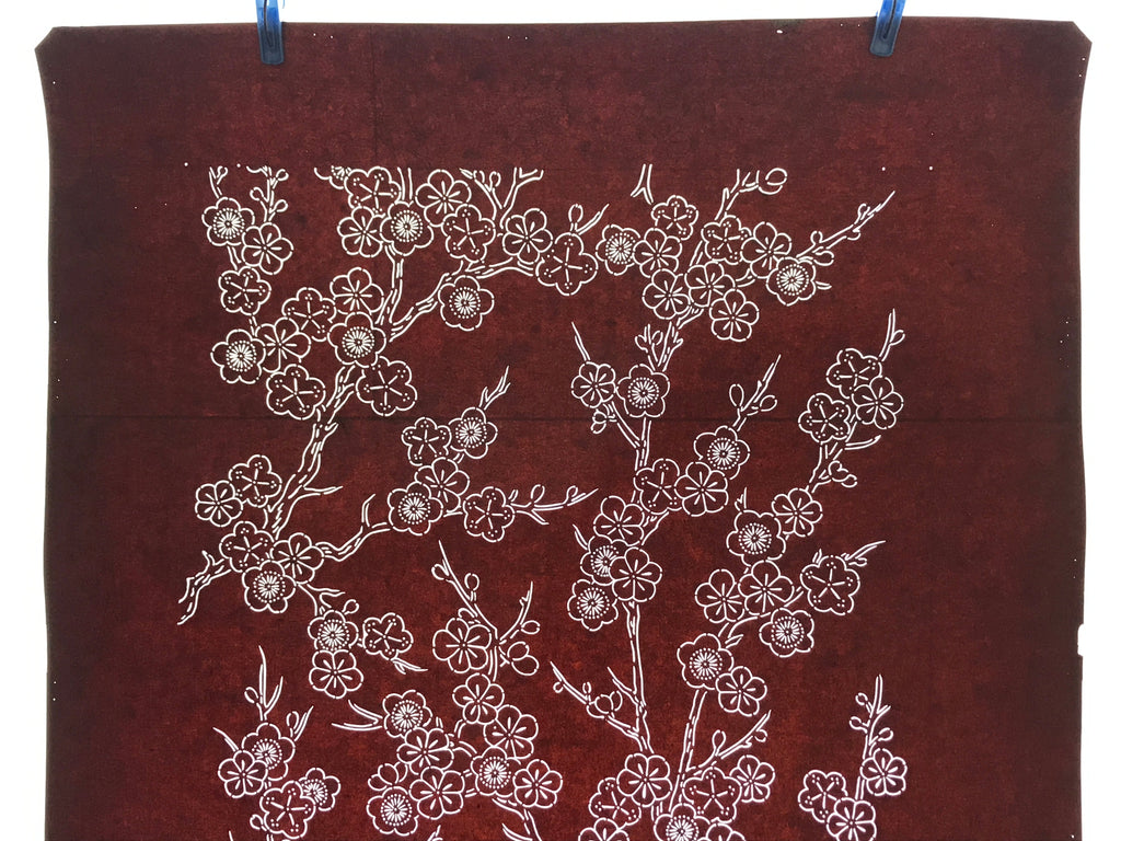 Antique Japanese Katagami Kimono Stencil Katazome Plum Blossom Flower 4Y458