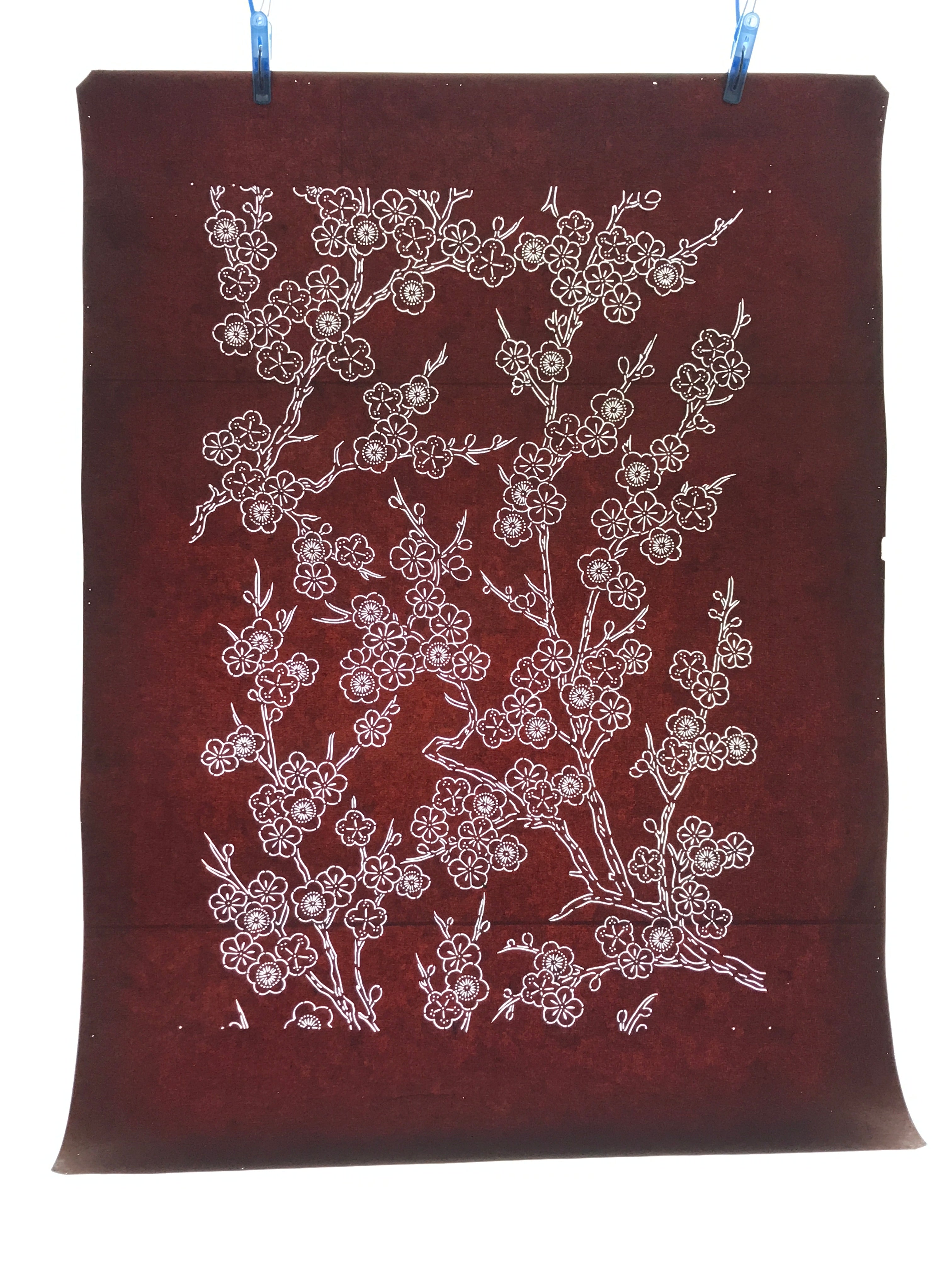 Antique Japanese Katagami Kimono Stencil Katazome Plum Blossom Flower 4Y458