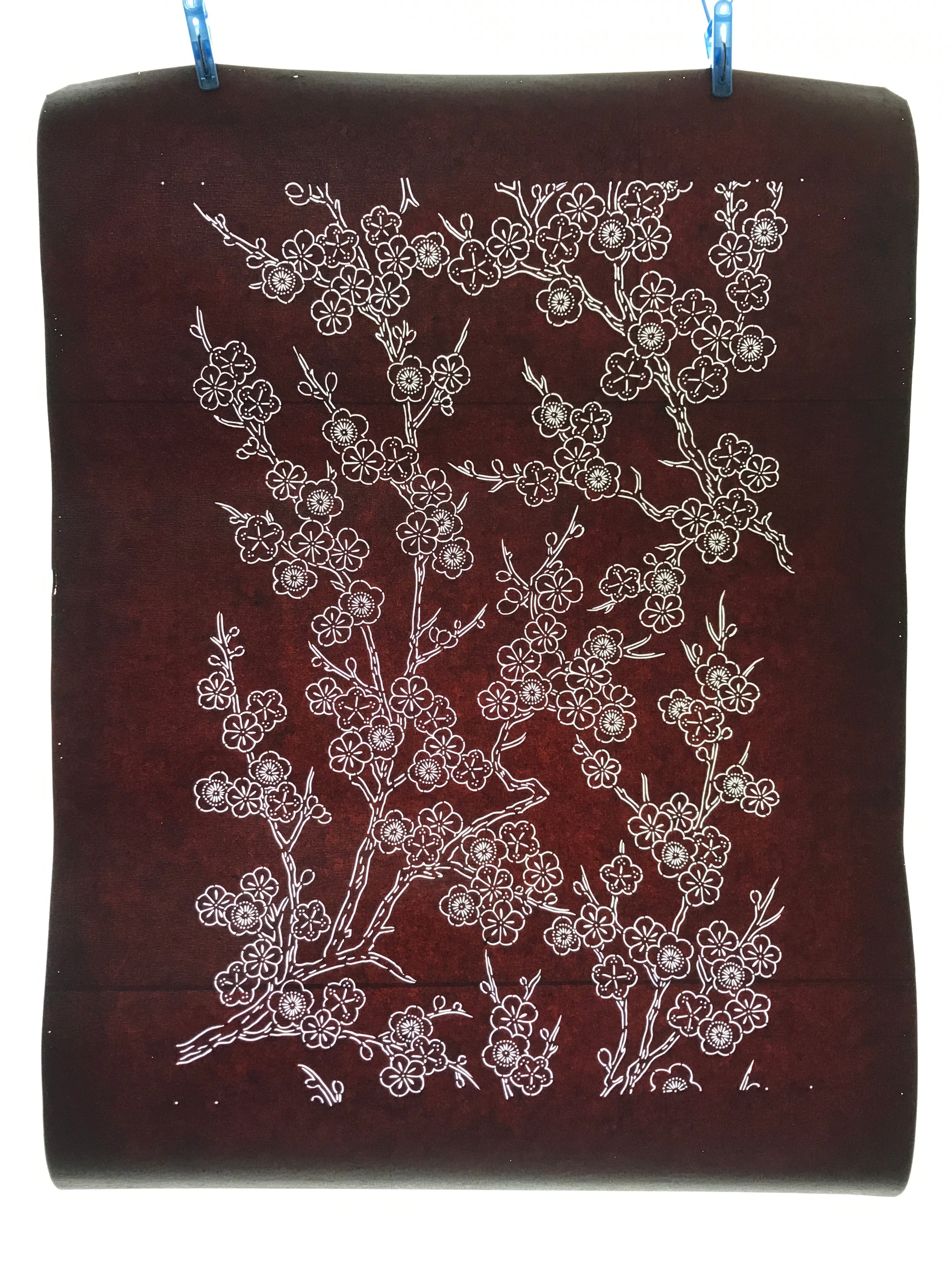 Antique Japanese Katagami Kimono Stencil Katazome Plum Blossom Flower 4Y458