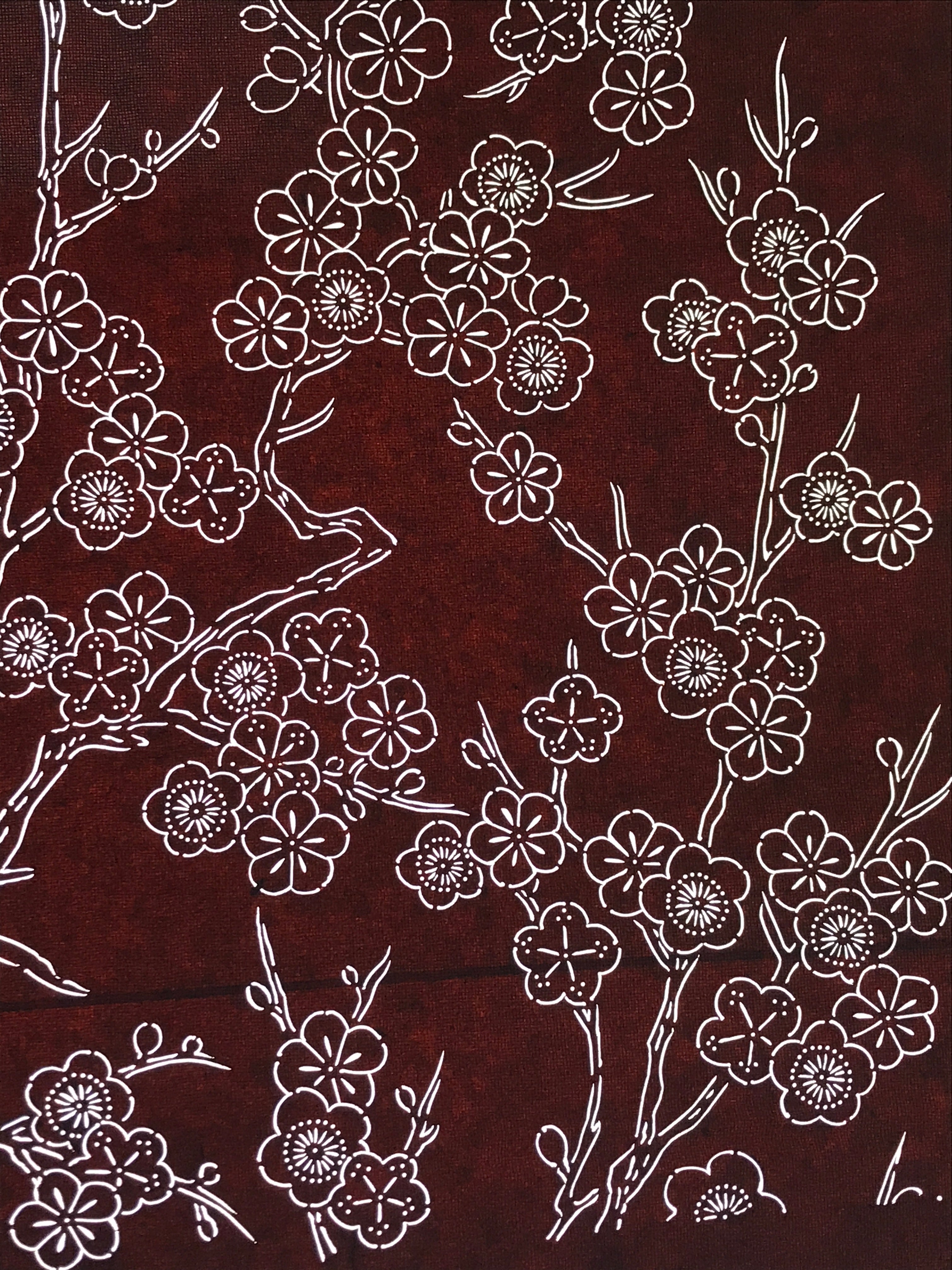 Antique Japanese Katagami Kimono Stencil Katazome Plum Blossom Flower 4Y458